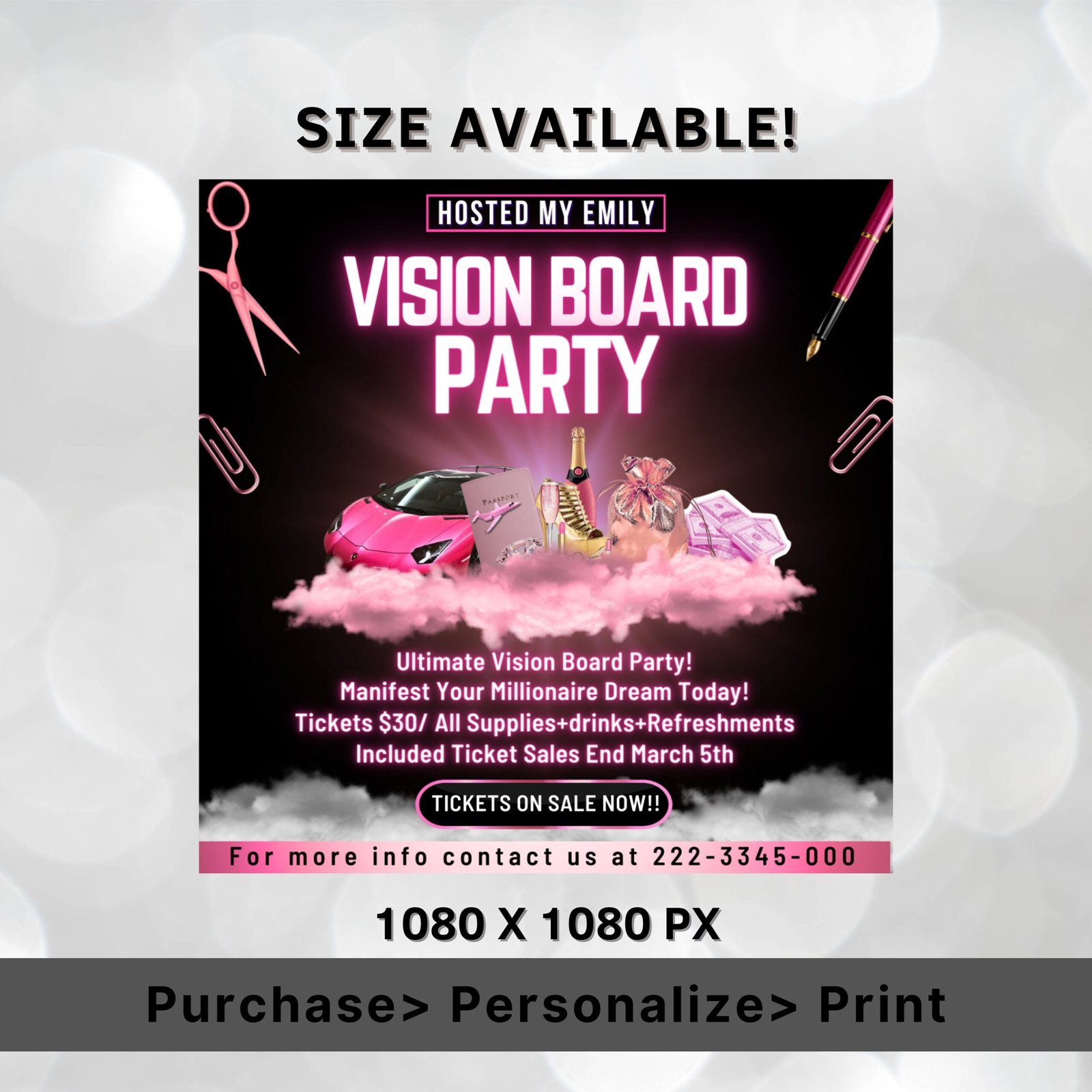 Vision Board Party Flyer, Vision Board Flyer, Manifesting Event Flyer, Digital Vision Board Part Flyer, Vision Flyer, DIY Canva Editable - Image 2