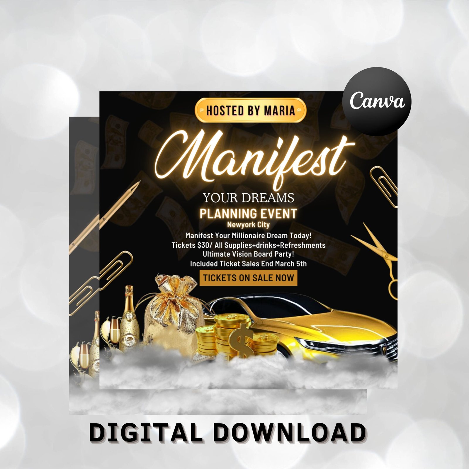 Vision board party flyer, vision board flyer, manifesting event flyer, digital vision board part flyer, vision flyer, diy canva editable