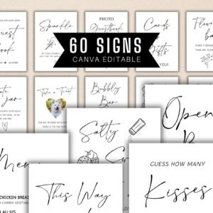 Minimalist 60 wedding sign template bundle,modern minimalist wedding sign reception sign bundle, editable template bundleboho wedding bundle