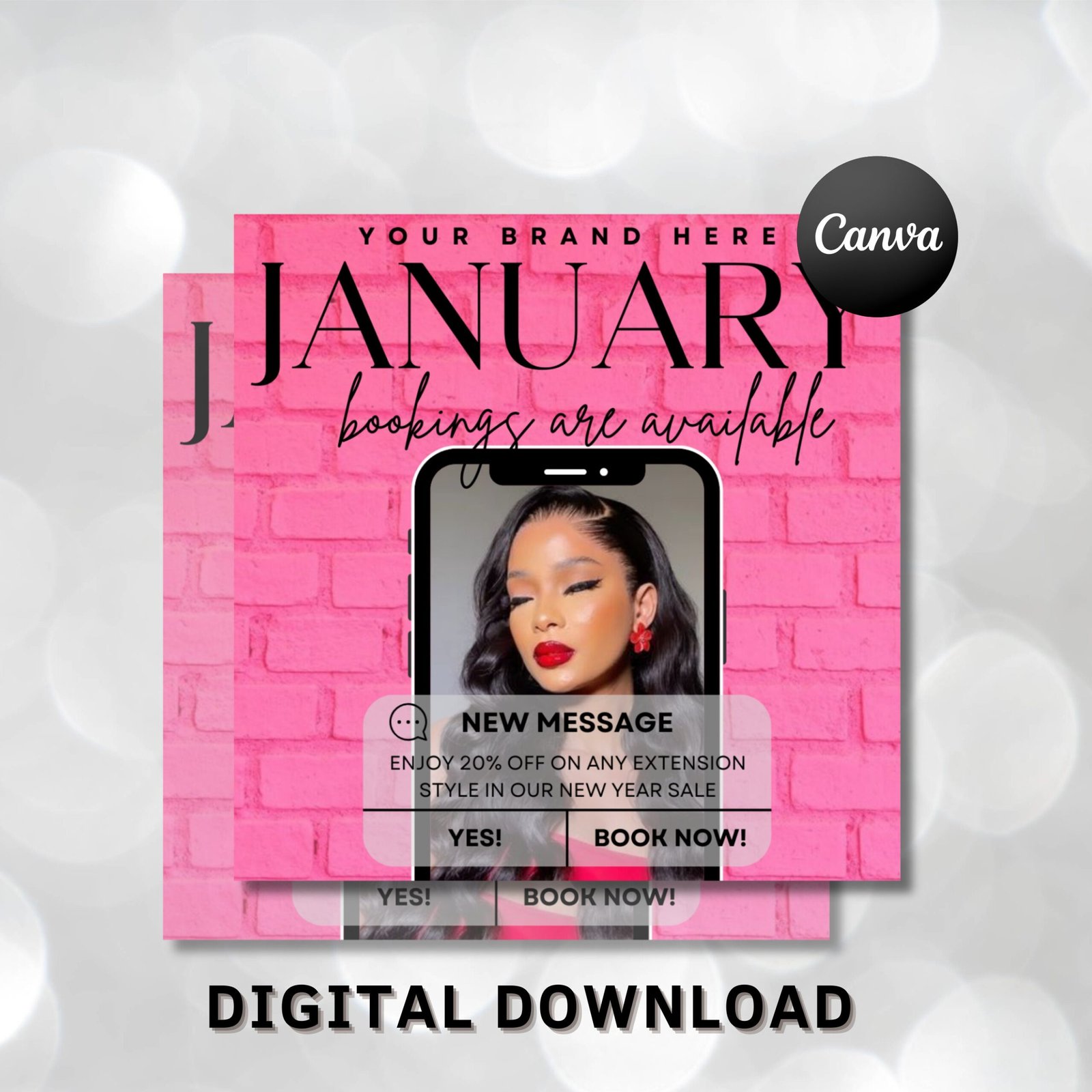 New year flyer, january booking flyer, hair lash nail makeup, holiday booking flyer, diy book now flyer, content flyer, january hair flyers