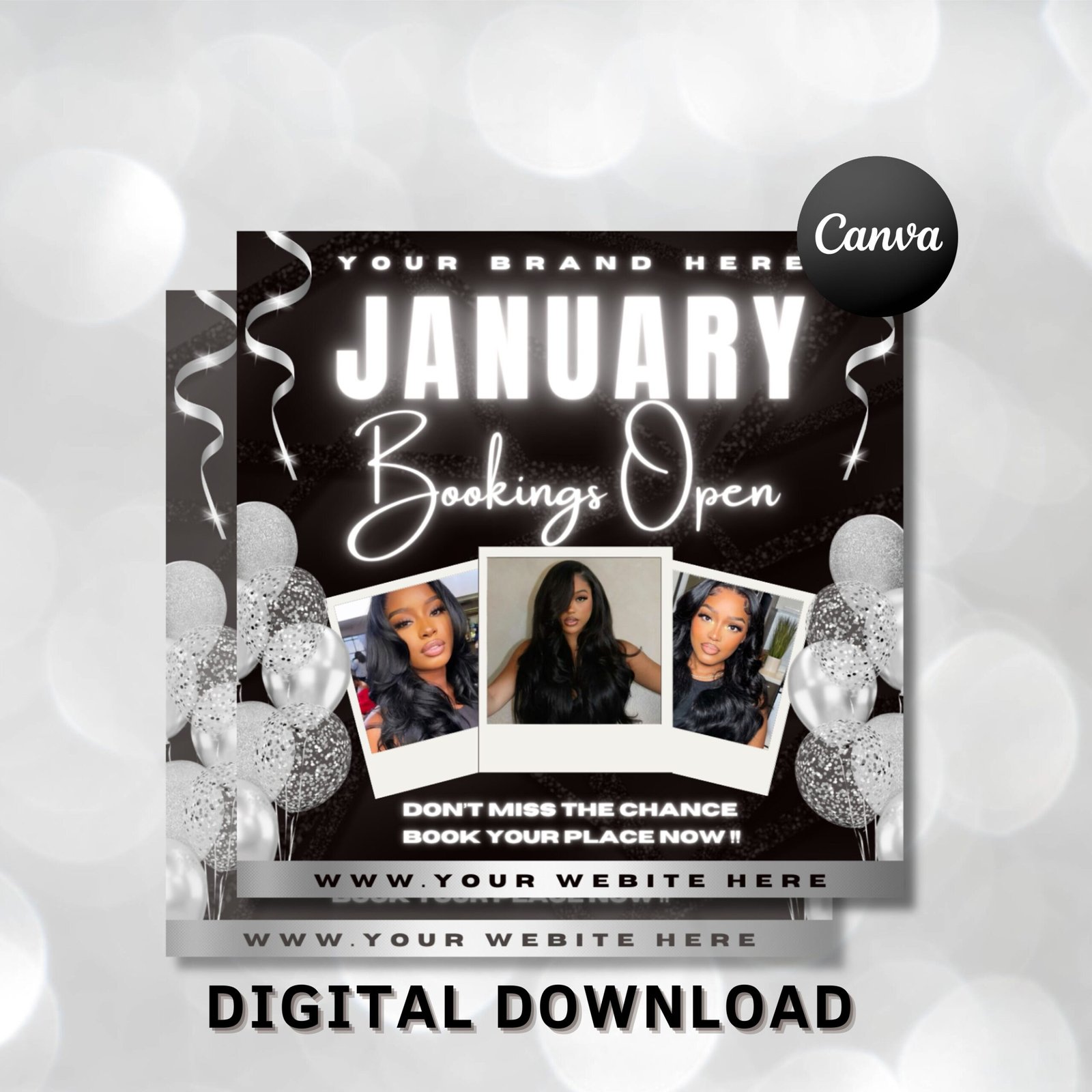 New Year Flyer, January Booking Flyer, Hair Lash Nail Makeup, Holiday Booking Flyer, DIY Book Now Flyer, Content Flyer, January Hair Flyers