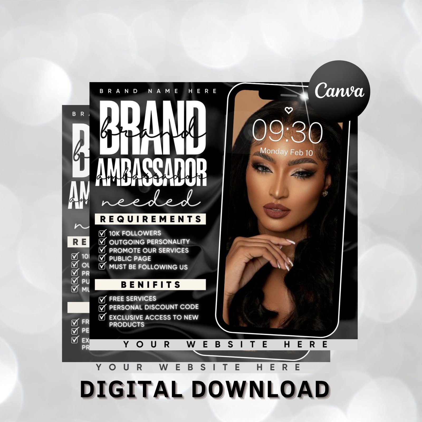 Brand Ambassador Flyer, Brand Ambassador Needed Flyer Editable Canva Template For Model, Hair, Makeup, lashes, Nails, Clothing Brand