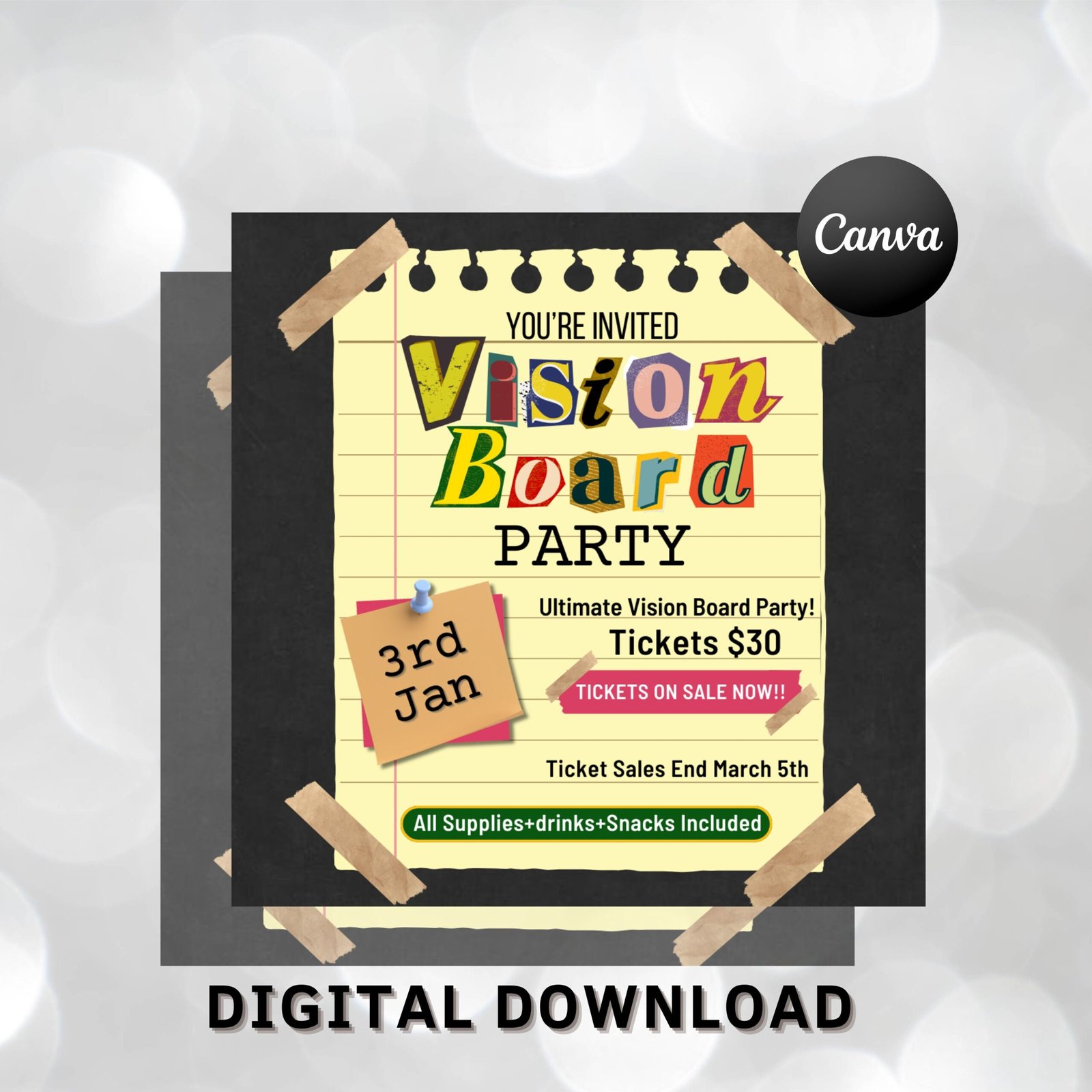 Vision board party flyer, vision board flyer, manifesting event flyer, digital vision board part flyer, vision flyer, diy canva editable