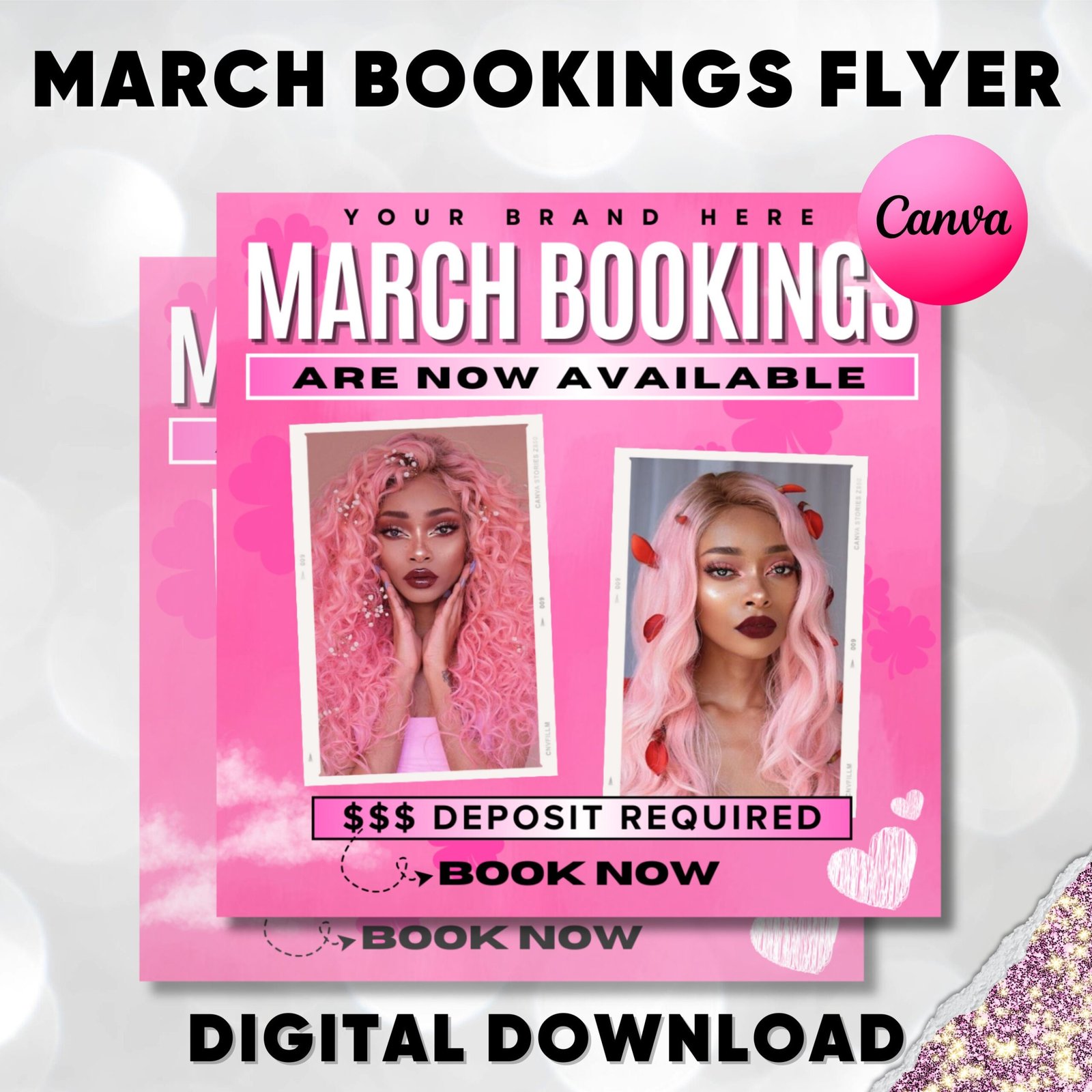 March booking flyer, march flyer, march books open, march books, march bookings flyer canva, mua, lashes, nails, hair, braid specials
