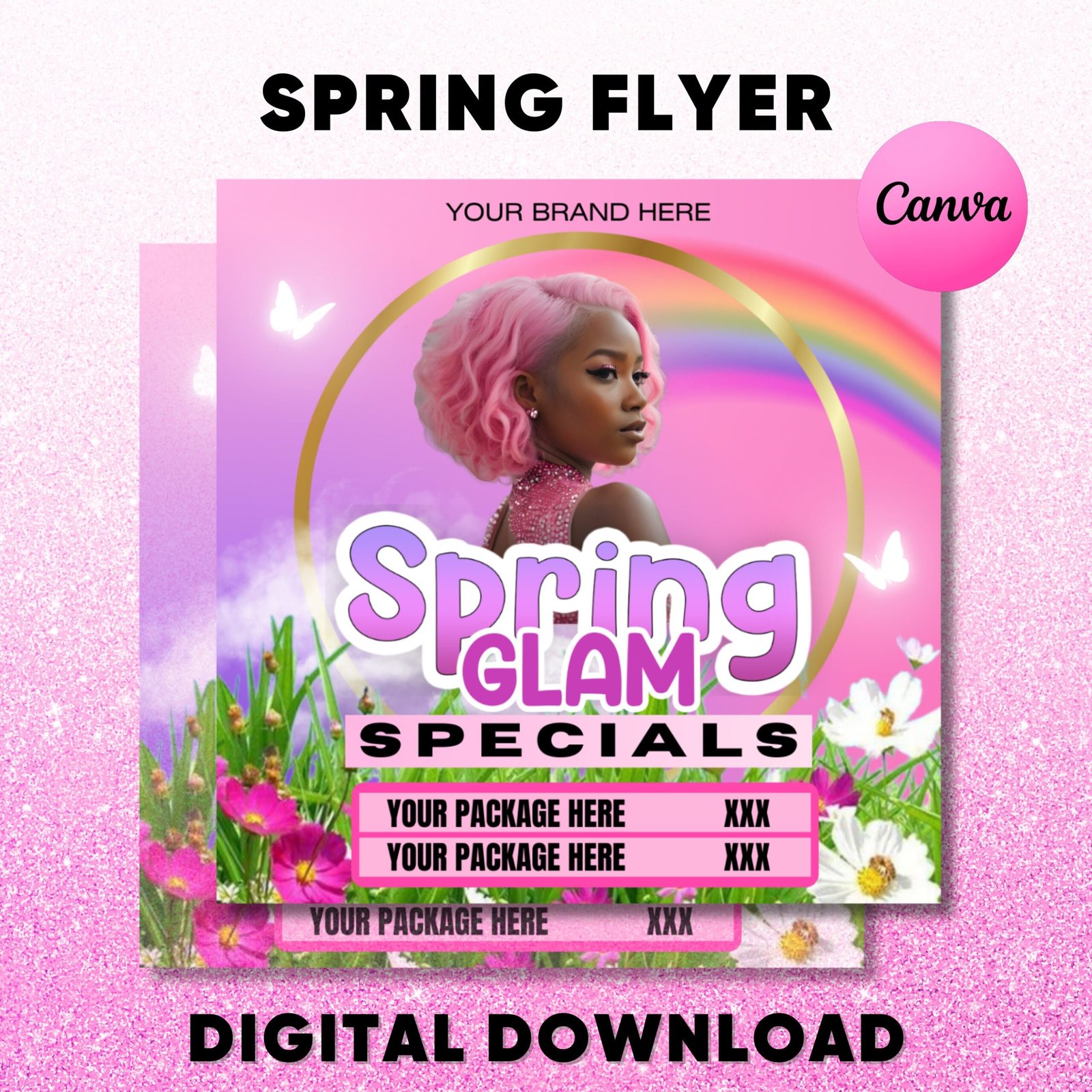 Spring break flyer, march bookings, editable spring glam flyer template, spring flyer, book now flyer, canva template instant download