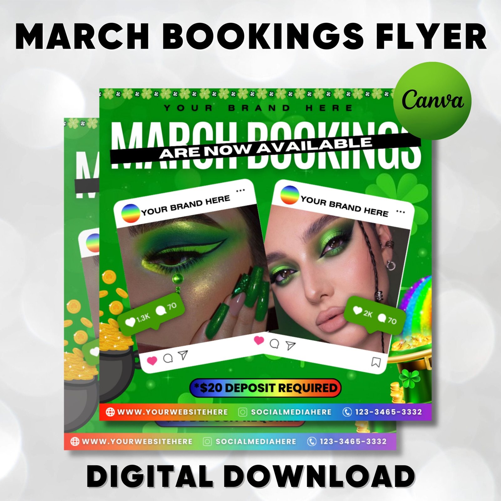 March Booking Flyer, St.Patricks Day March Flyer, March Books, Book Now Flyer, March Madness Flyer, Lashes, Nails, Hair Braid Specials
