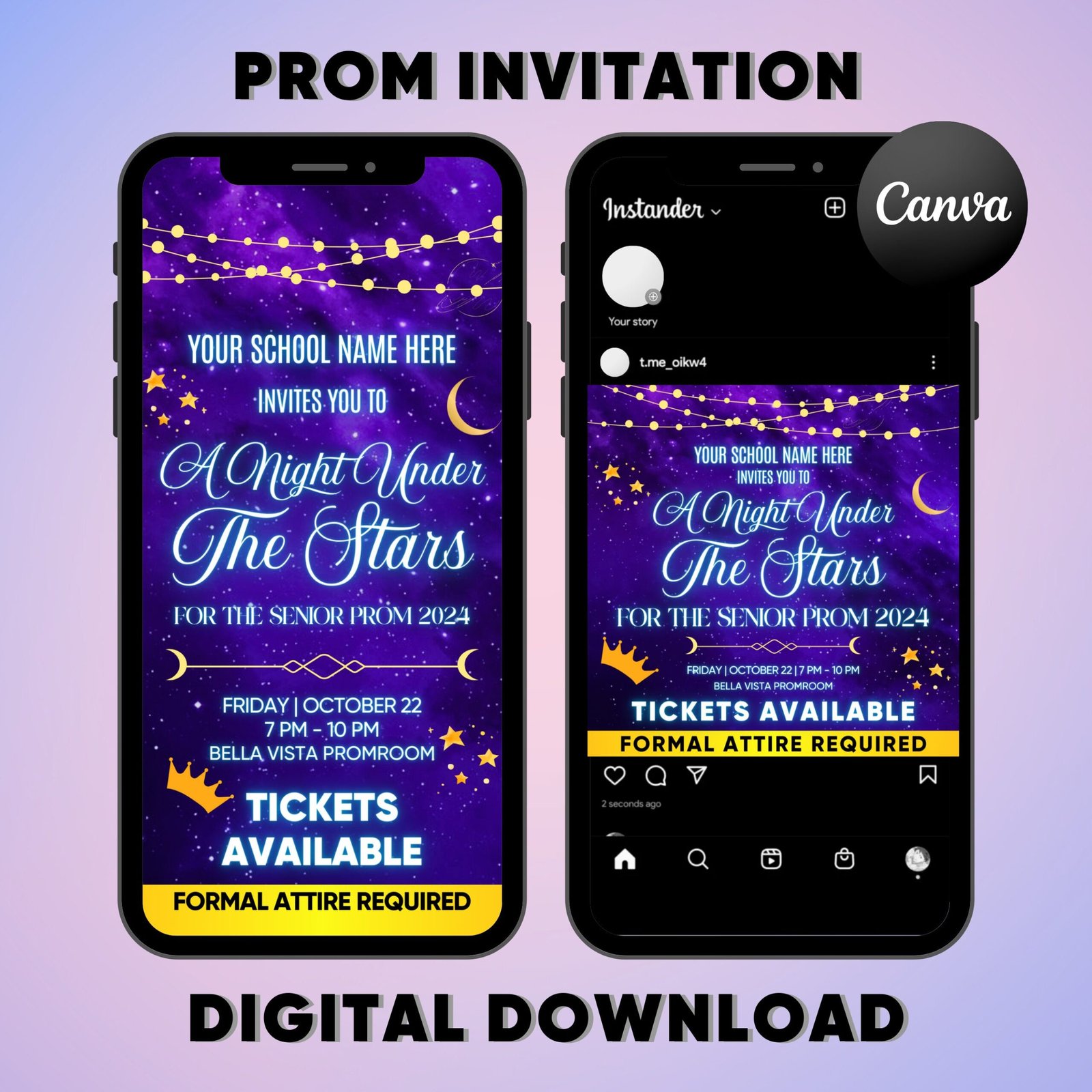 Prom Send Off, A Night Under The Stars Prom Flyer, School Dance Prom Flyer, Prom Invitation Flyer, Prom Flyer, Prom Party, Editable Template