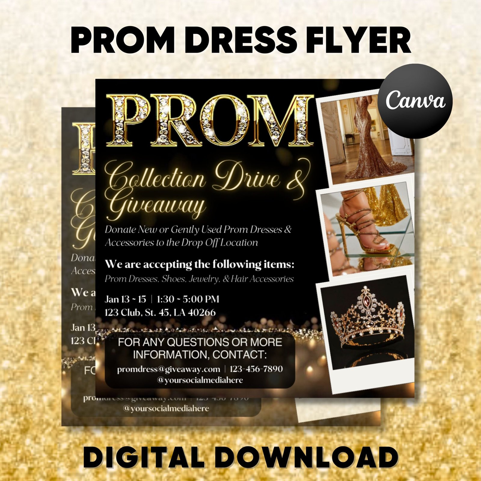 Prom dress send off flyer, prom flyer, prom send off invitation, prom fashion flyer, prom party celebration flyer canva template