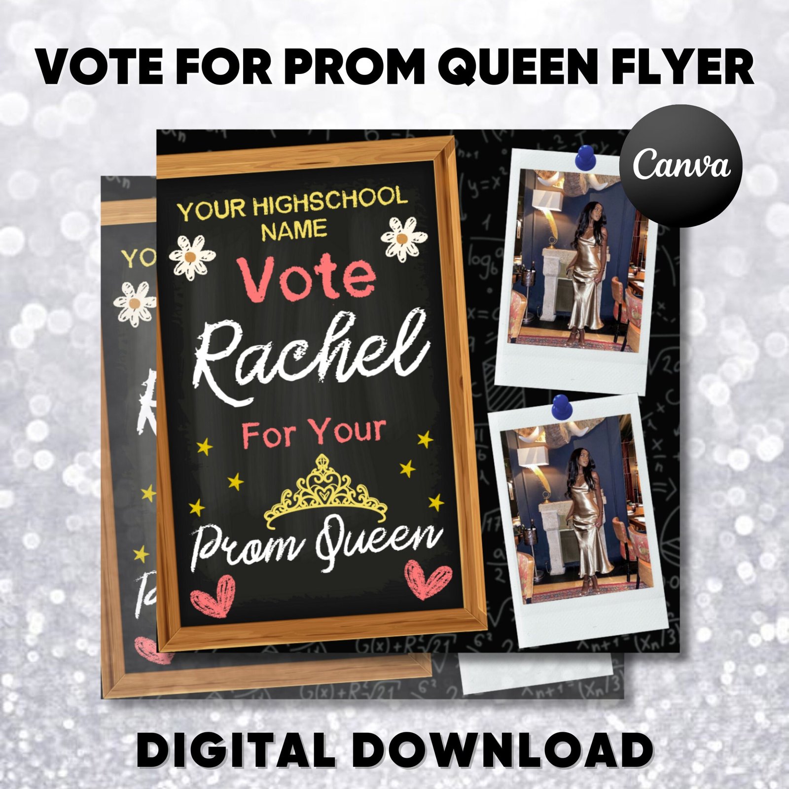 Vote for prom queen flyer, prom send off flyer, prom invitation flyer, prom flyer, graduation flyer, prom queen flyer, canva template