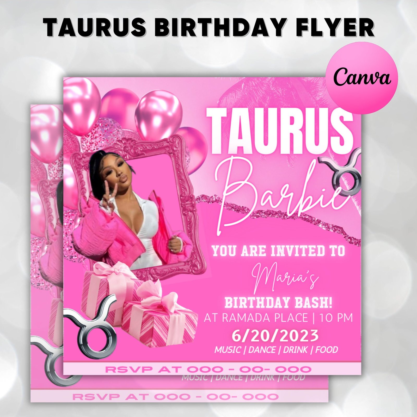 Taurus birthday flyer for canva, taurus club flyer, birthday invitation for girl, taurus bash flyer, celebration flyer, birthday night flyer