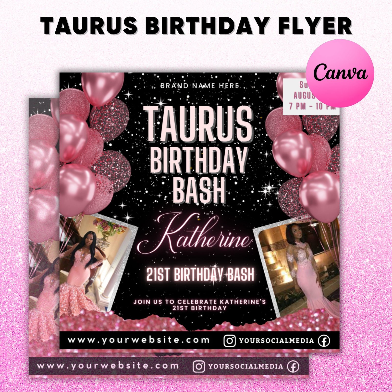 Taurus birthday flyer for canva, taurus club flyer, birthday invitation for girl, taurus bash flyer, celebration flyer, birthday night flyer