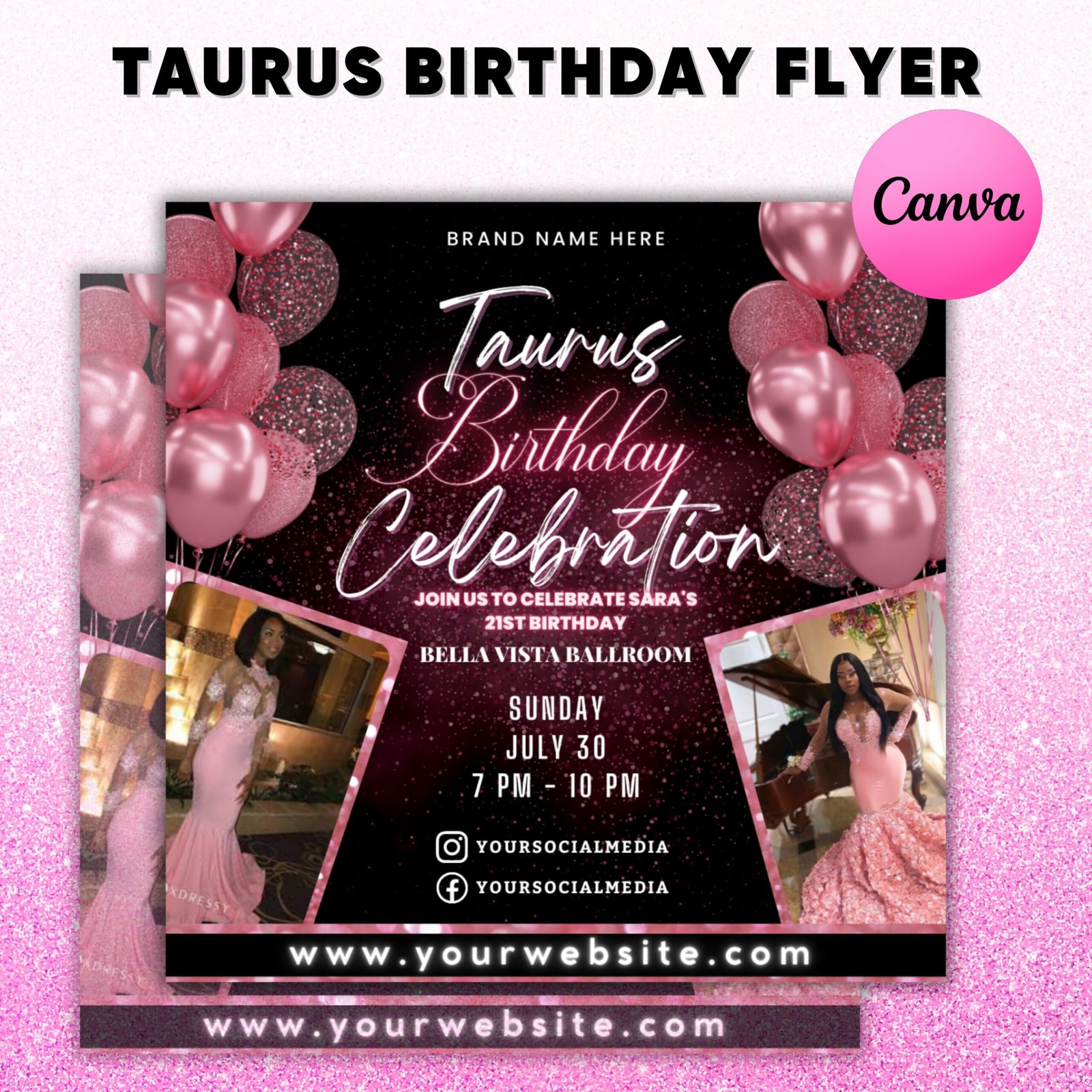 Taurus birthday flyer for canva, taurus club flyer, birthday invitation for girl, taurus bash flyer, celebration flyer, birthday night flyer