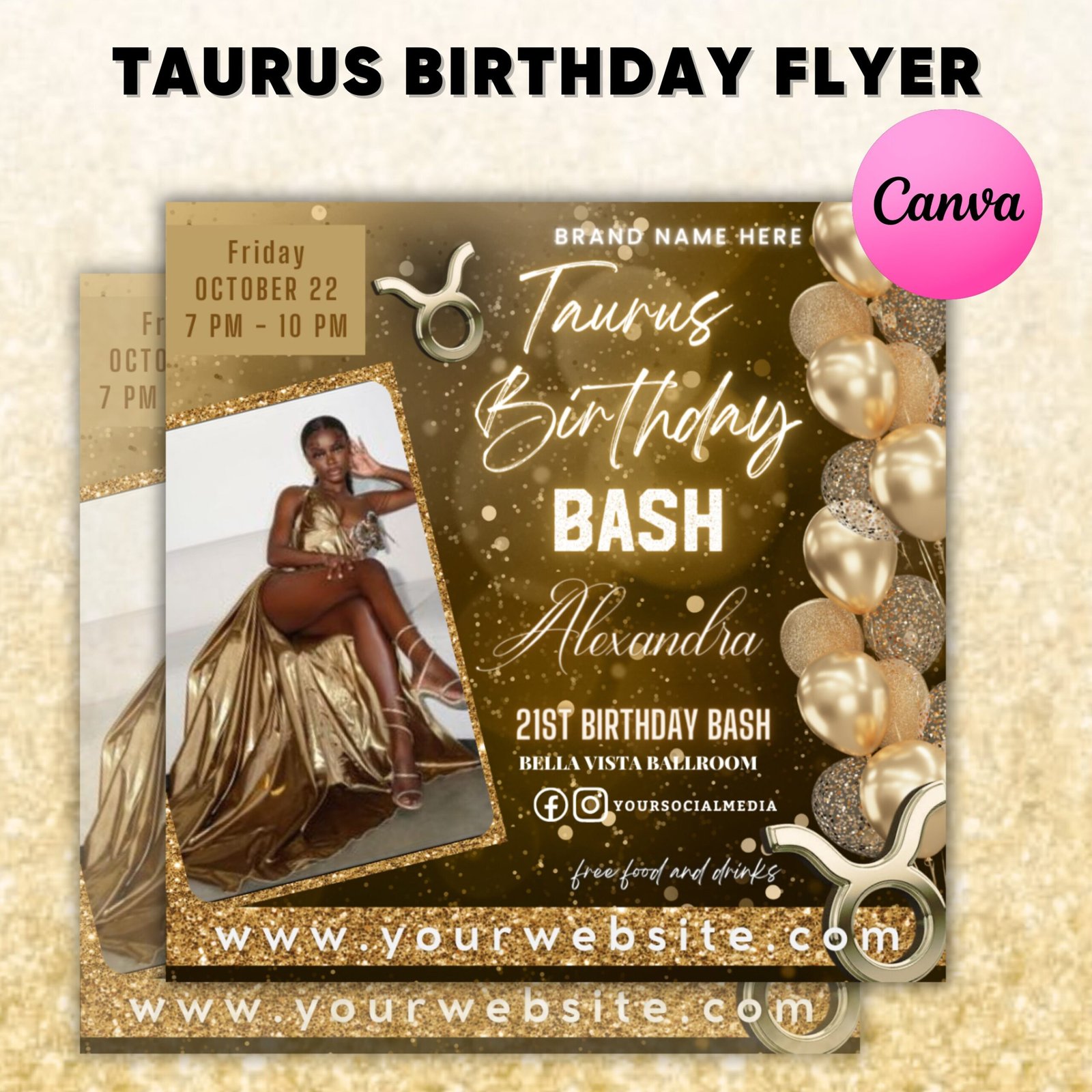 Taurus birthday flyer for canva, taurus club flyer, birthday invitation for girl, taurus bash flyer, celebration flyer, birthday night flyer