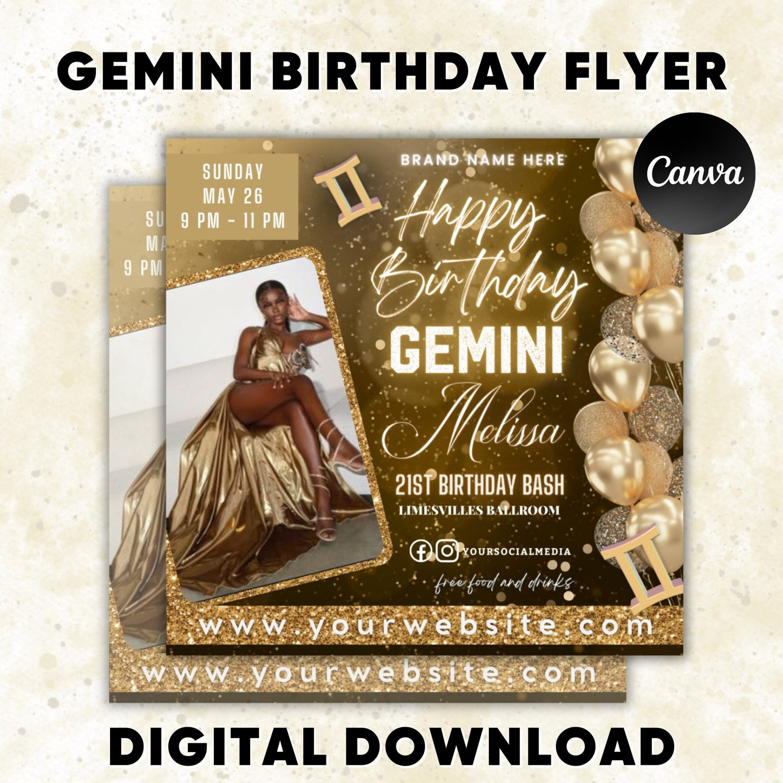Gemini editable birthday flyer, gemini flyer canva template, birthday invitation, gemini birthday invite digital invitation instant download