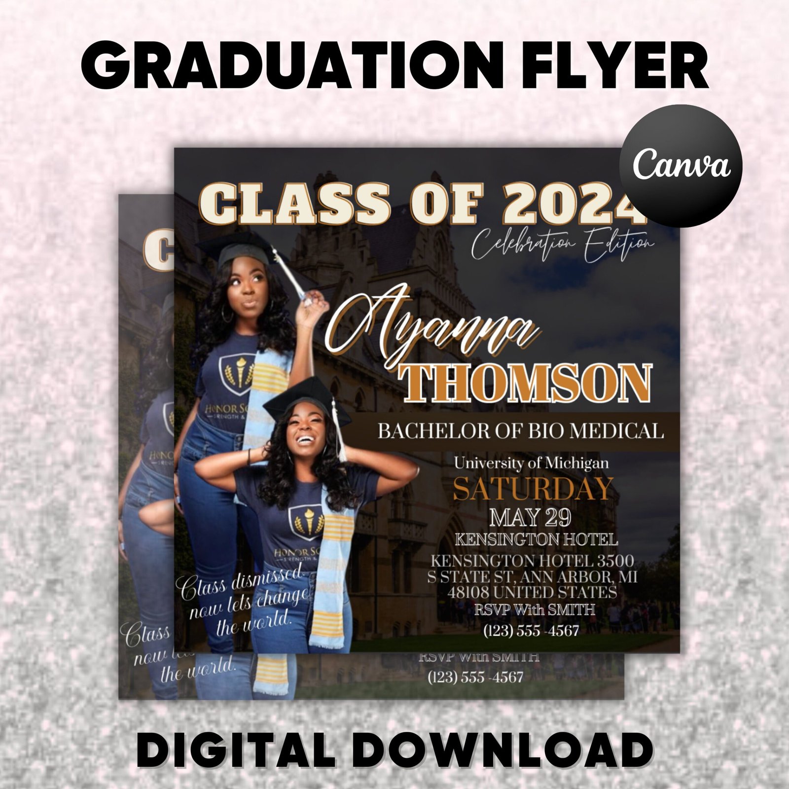 Class of 2024 graduation flyer, canva graduation invite, diy grad announcement flyer college graduation party invite, instant download