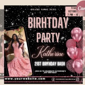 Editable Birthday Flyer, Birthday Girl Invitation, Birthday Flyer Girl, Happy Birthday Flyer, Birthday Party Invitation, Party invitation