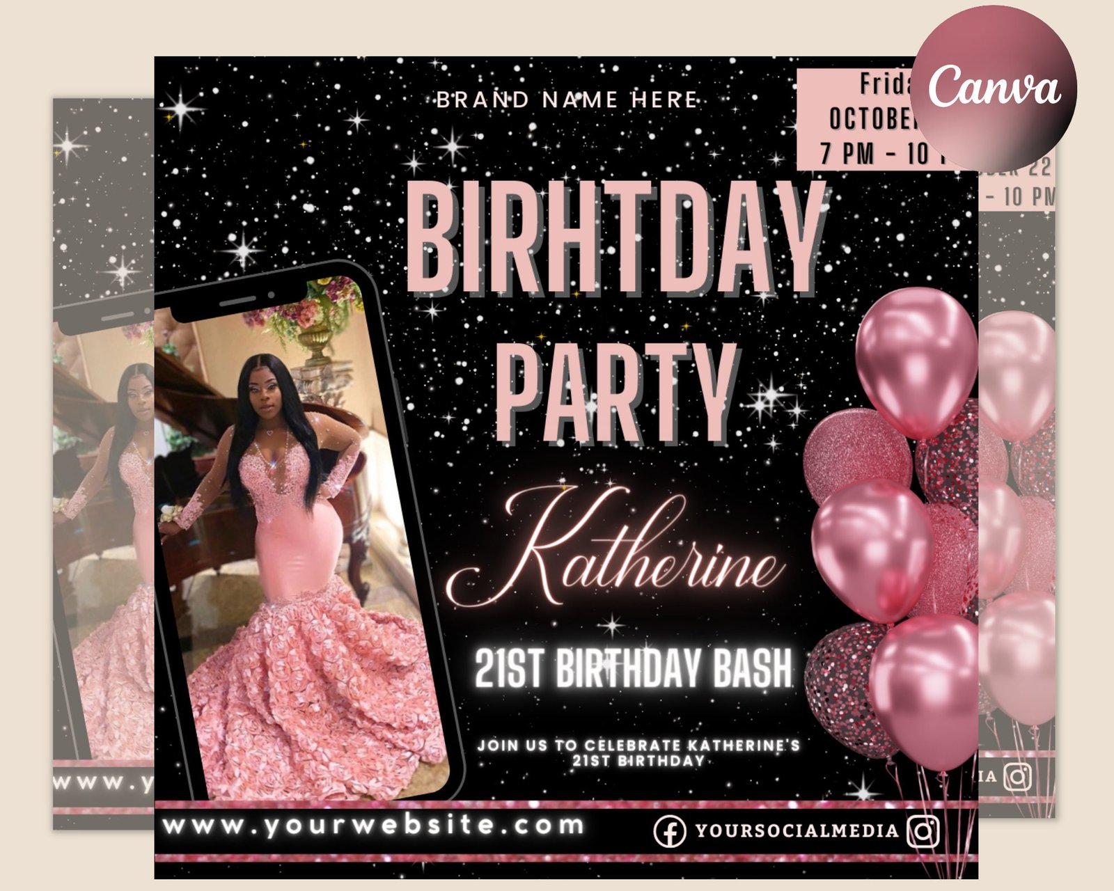 Editable Birthday Flyer, Birthday Girl Invitation, Birthday Flyer Girl, Happy Birthday Flyer, Birthday Party Invitation, Party invitation