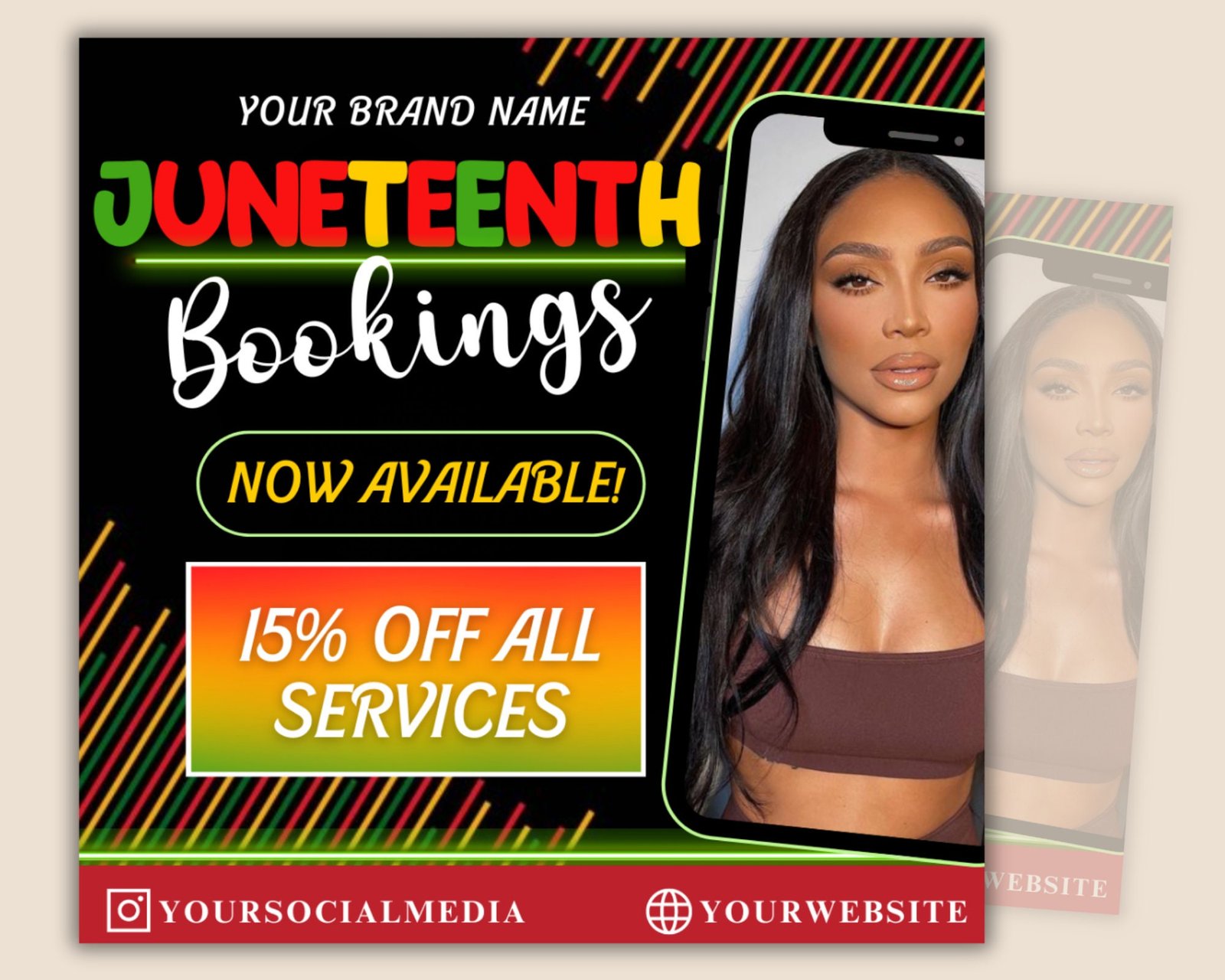 Juneteenth flyer, june book now flyer, juneteenth bookings flyer, june sale flyer, event flyer, juneteenth social media flyer canva template