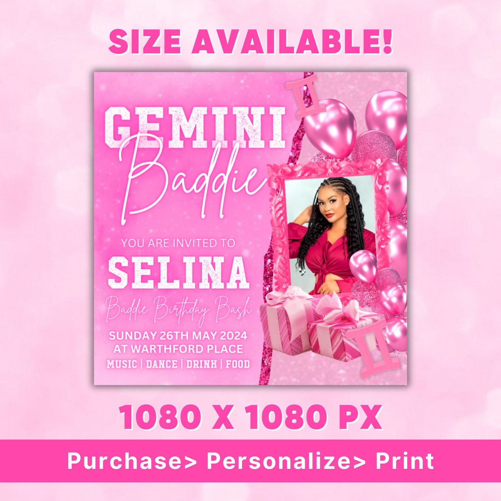 Gemini editable birthday flyer, gemini flyer canva template, birthday invitation, gemini birthday invite digital invitation instant download