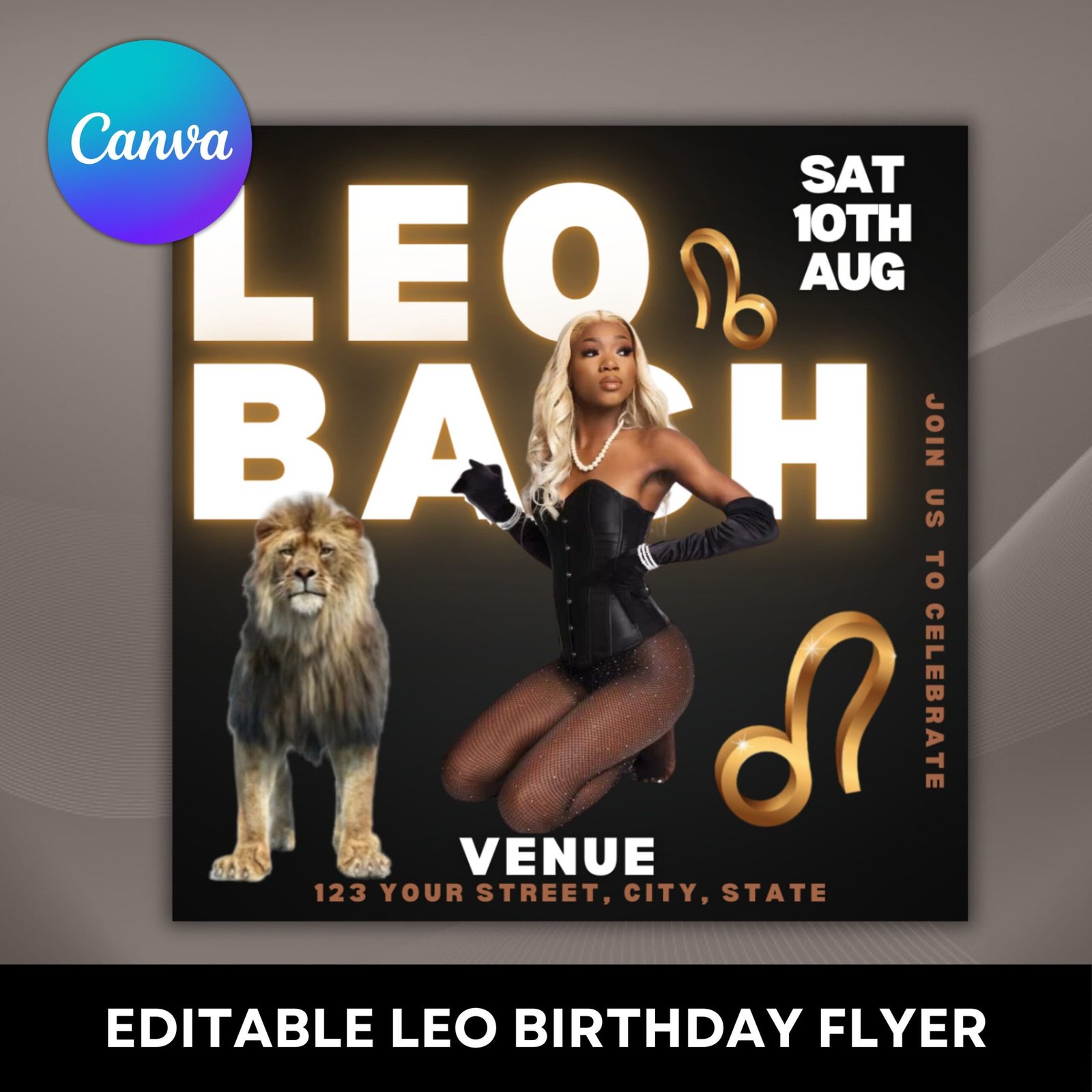 Animated Motion Leo Birthday Flyer, Birthday Template, Birthday Girl,Celebration Flyer, Birthday Event, Birthday Invite,Canva Flyer Template