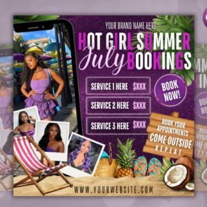 Diy Digital Download Purple July Bookings Flyer Canva Template, 4th of July Sale Flyer, Social Media Flyer, Business Flyer, Instant Download