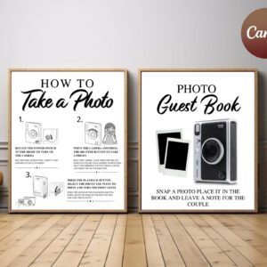 Instax Mini Evo Photo Guestbook, Instax Mini Evo Camera Instructions Sign, How To Load A Film, How To Take A Photo