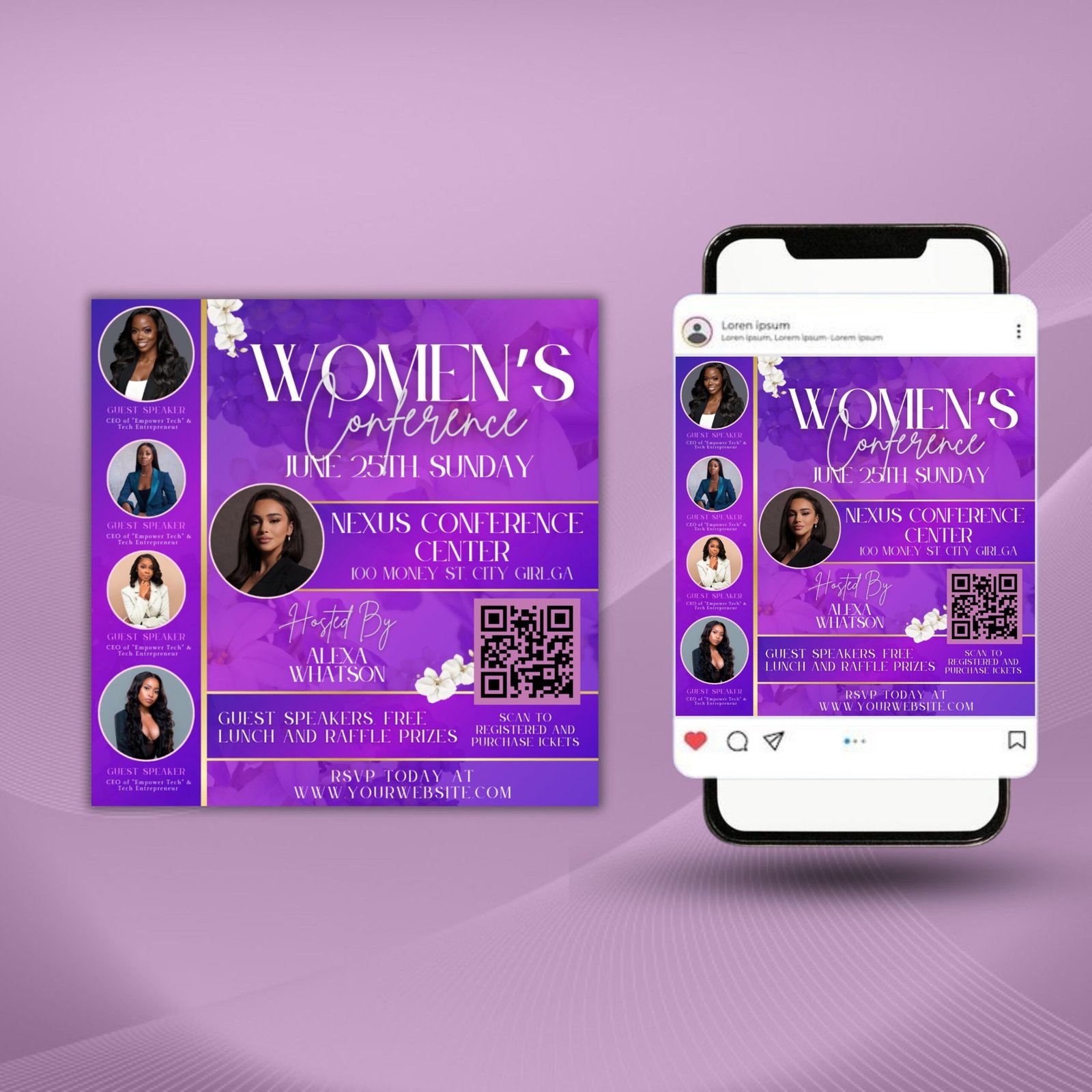 Women's Conference Flyer Canva template, Women Empowerment Flyer, Conference Instagram Post Flyer,Meeting events, printable Digital download - Image 2