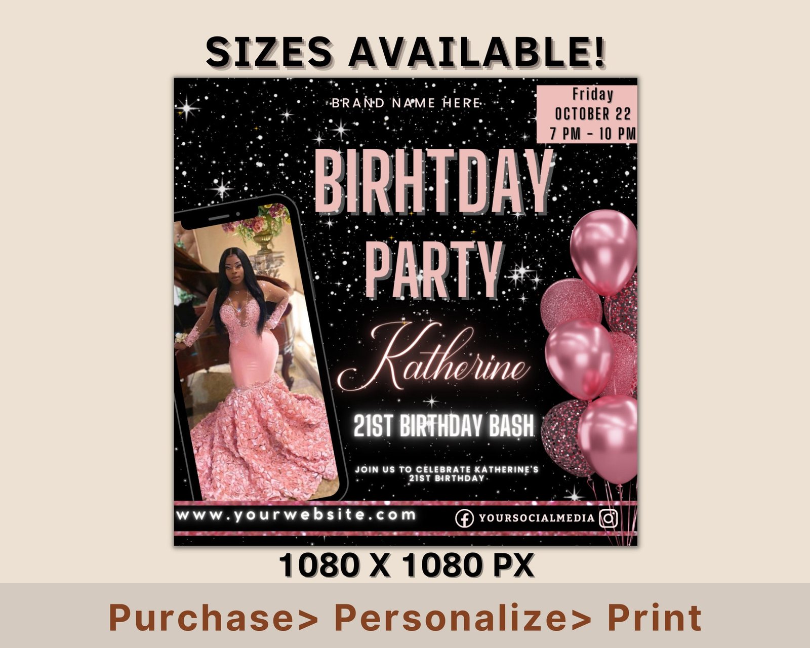 Editable Birthday Flyer, Birthday Girl Invitation, Birthday Flyer Girl, Happy Birthday Flyer, Birthday Party Invitation, Party invitation - Image 2
