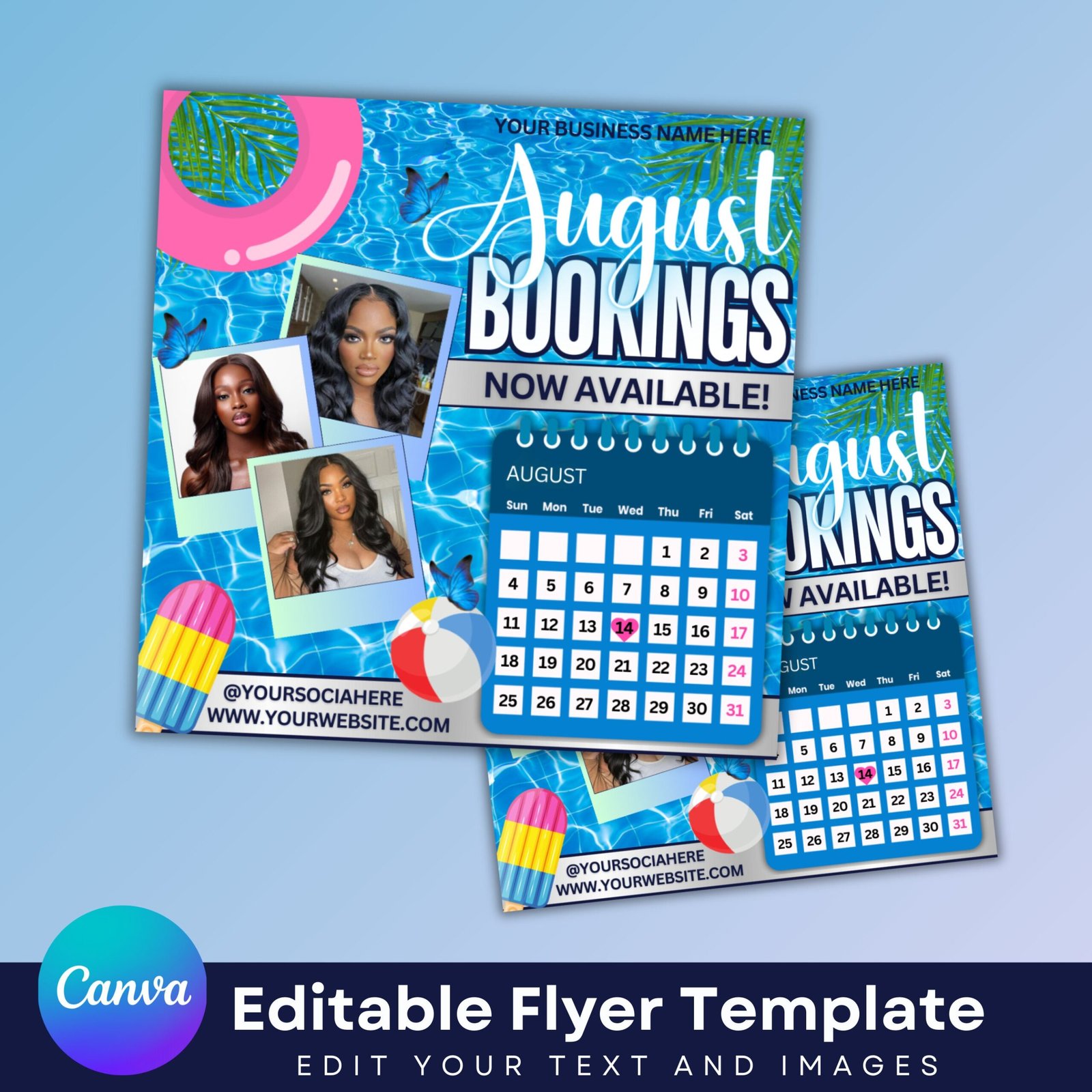 August Booking Flyer, Canva Template Design Instagram Flyer, Summer Booking Flyer, Book NOW Flyer, August Appointment Flyer,digital download - Image 2