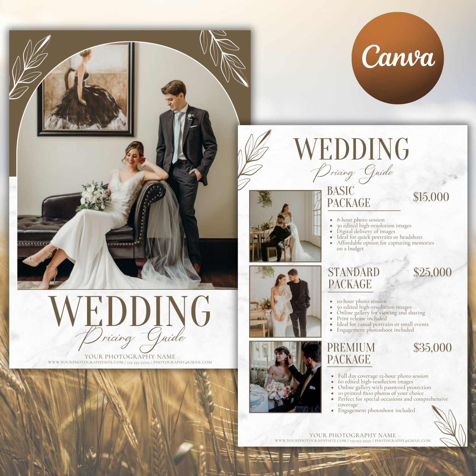 Photography Pricing List for wedding, BOHO Wedding photography Pricelist, Photography pricing guide, Photography Price list, canva template