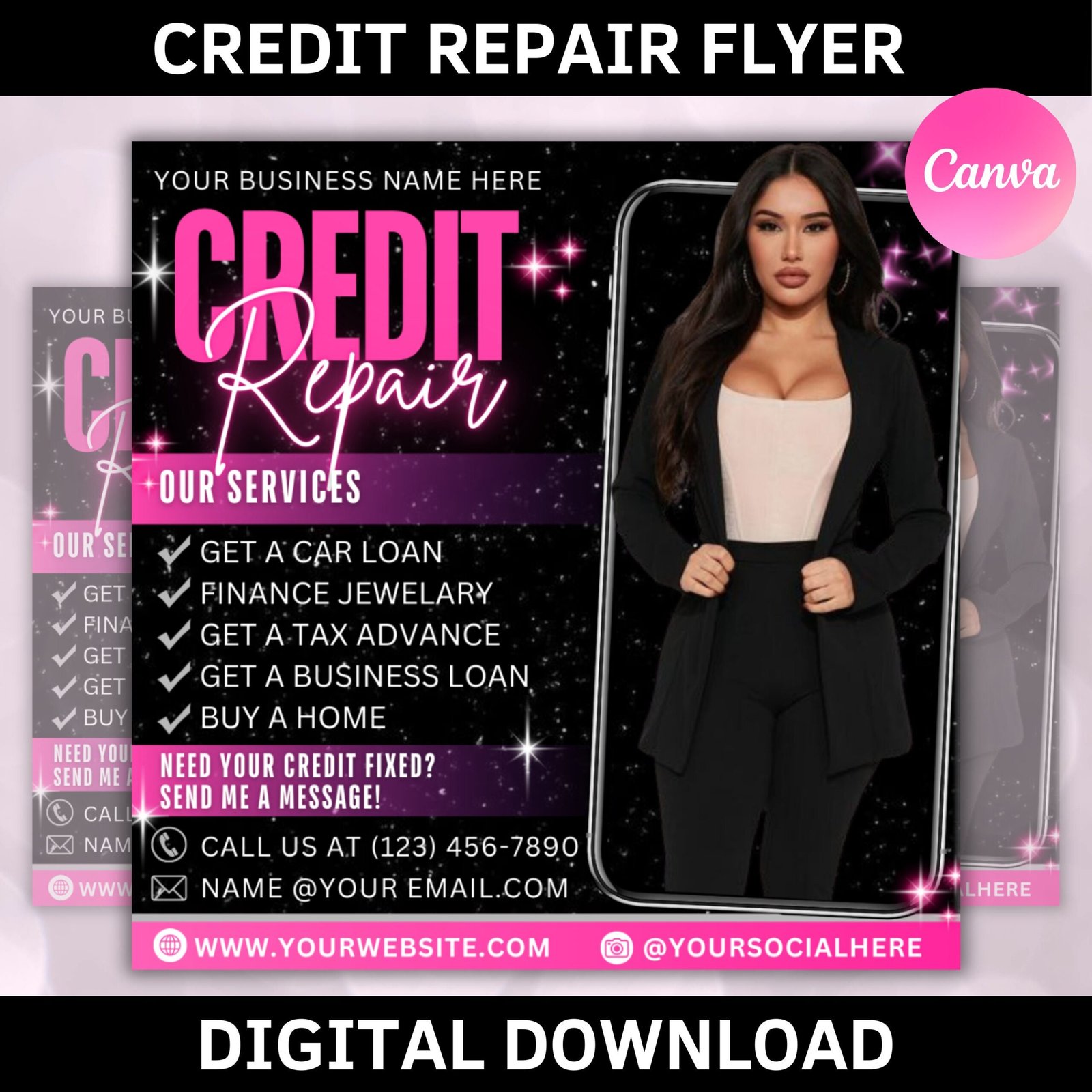 Credit repair flyer, diy flyer template design, editable flyer, consultation services flyers, canva credit repair flyer template