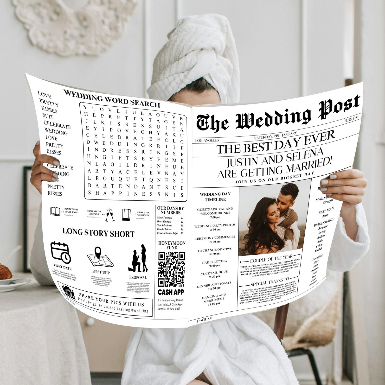 Newspaper Wedding Program, Editable Wedding Newspaper Program Template, Wedding Newspaper Canva Editable Newspaper Template Instant Download