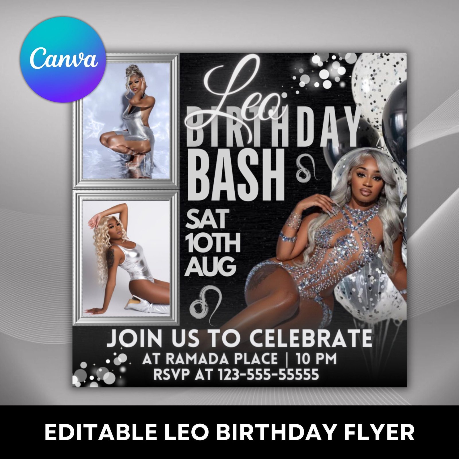 Leo birthday flyer, birthday template, birthday girl, party flyer, celebration flyer, birthday event, birthday invite, canva flyer template