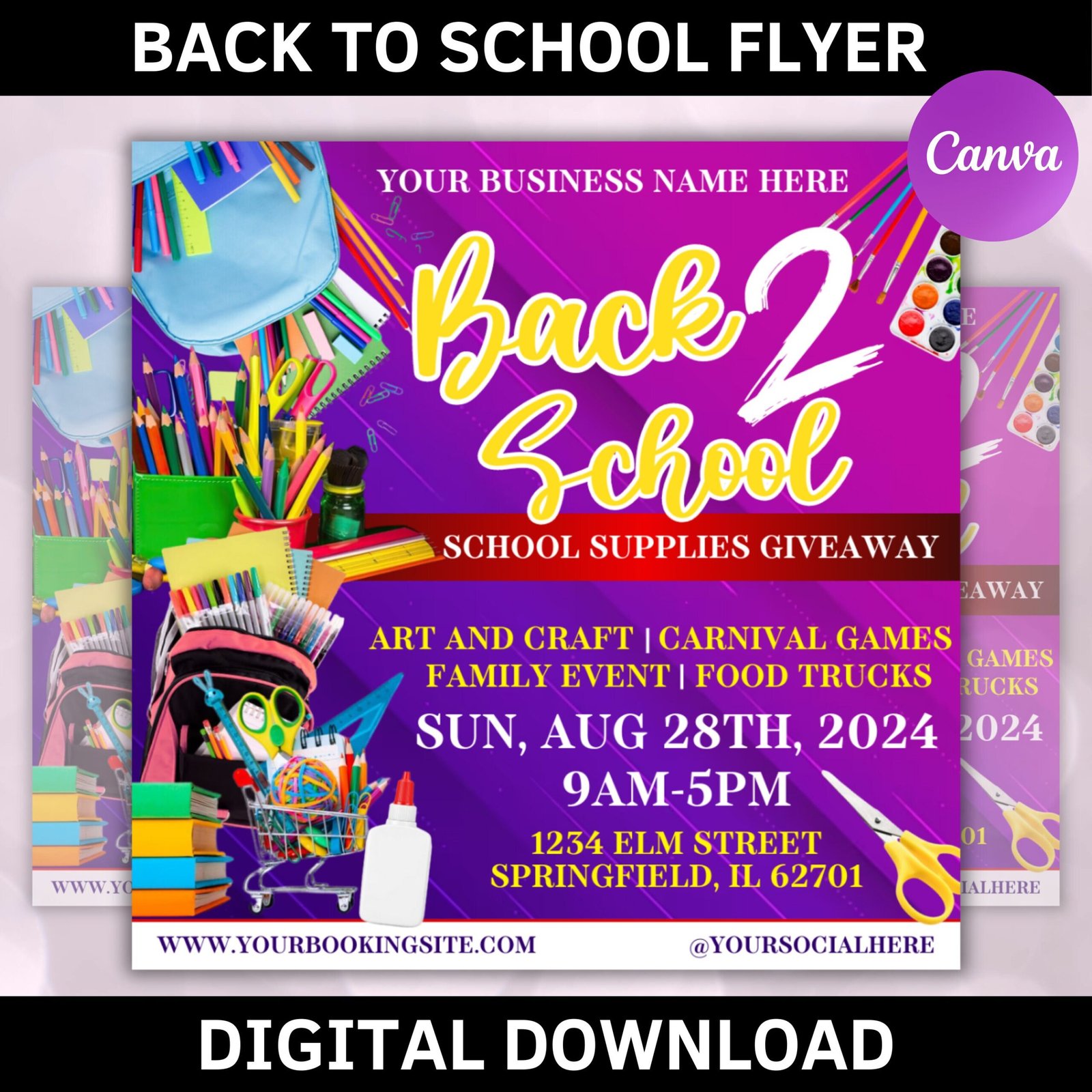 Back To School Flyer Giveaway Flyer, Back to school Supplies flyer, DIY canva template, Back 2 School Flyer, Giveaway Special Flyer Canva