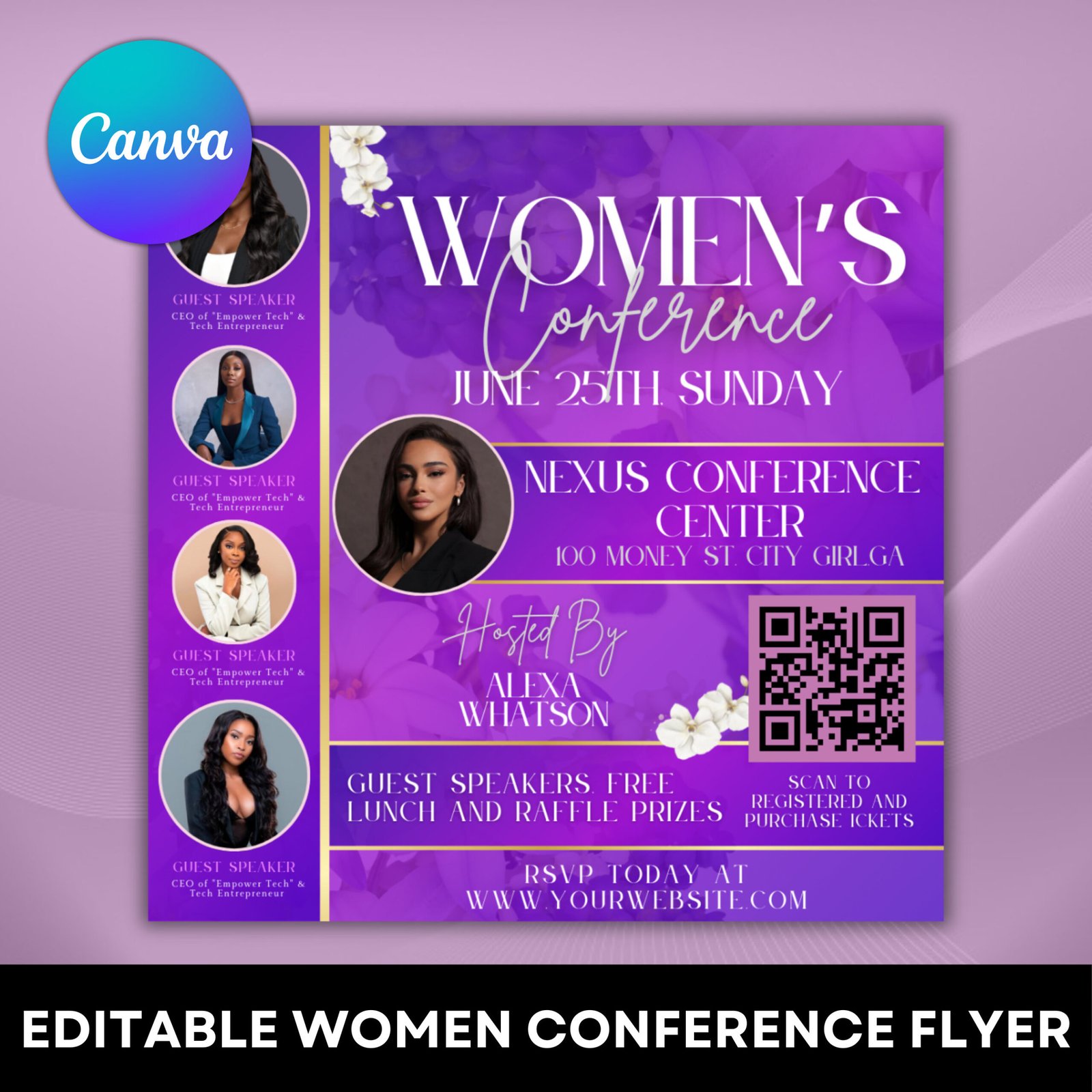 Women's Conference Flyer Canva template, Women Empowerment Flyer, Conference Instagram Post Flyer,Meeting events, printable Digital download