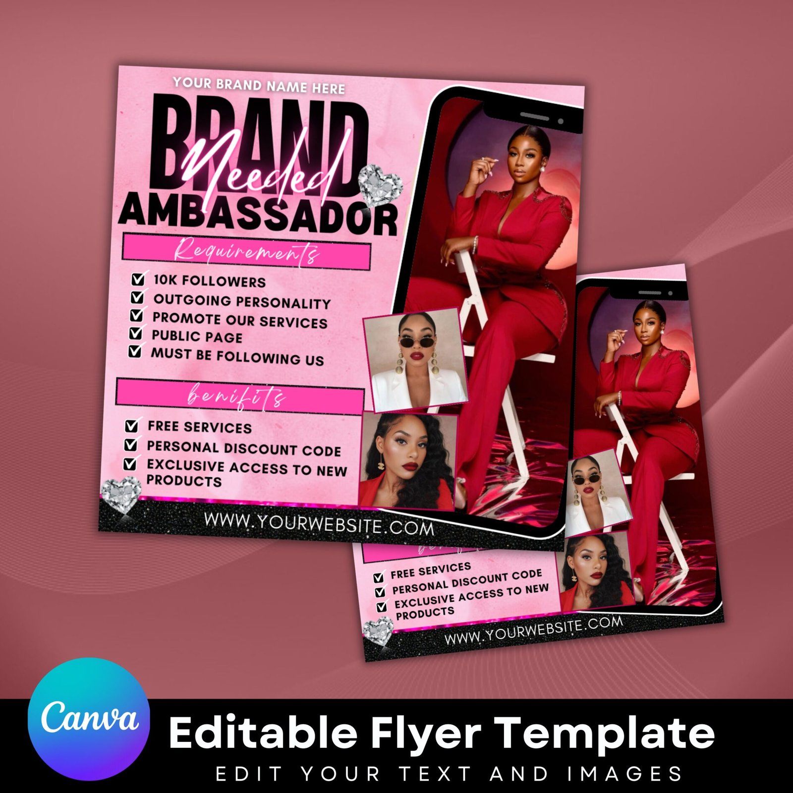 Brand Ambassador Flyer, Brand Ambassador Needed Flyer Editable Canva Template For Model, Hair, Makeup, lashes, Nails, Clothing Brand