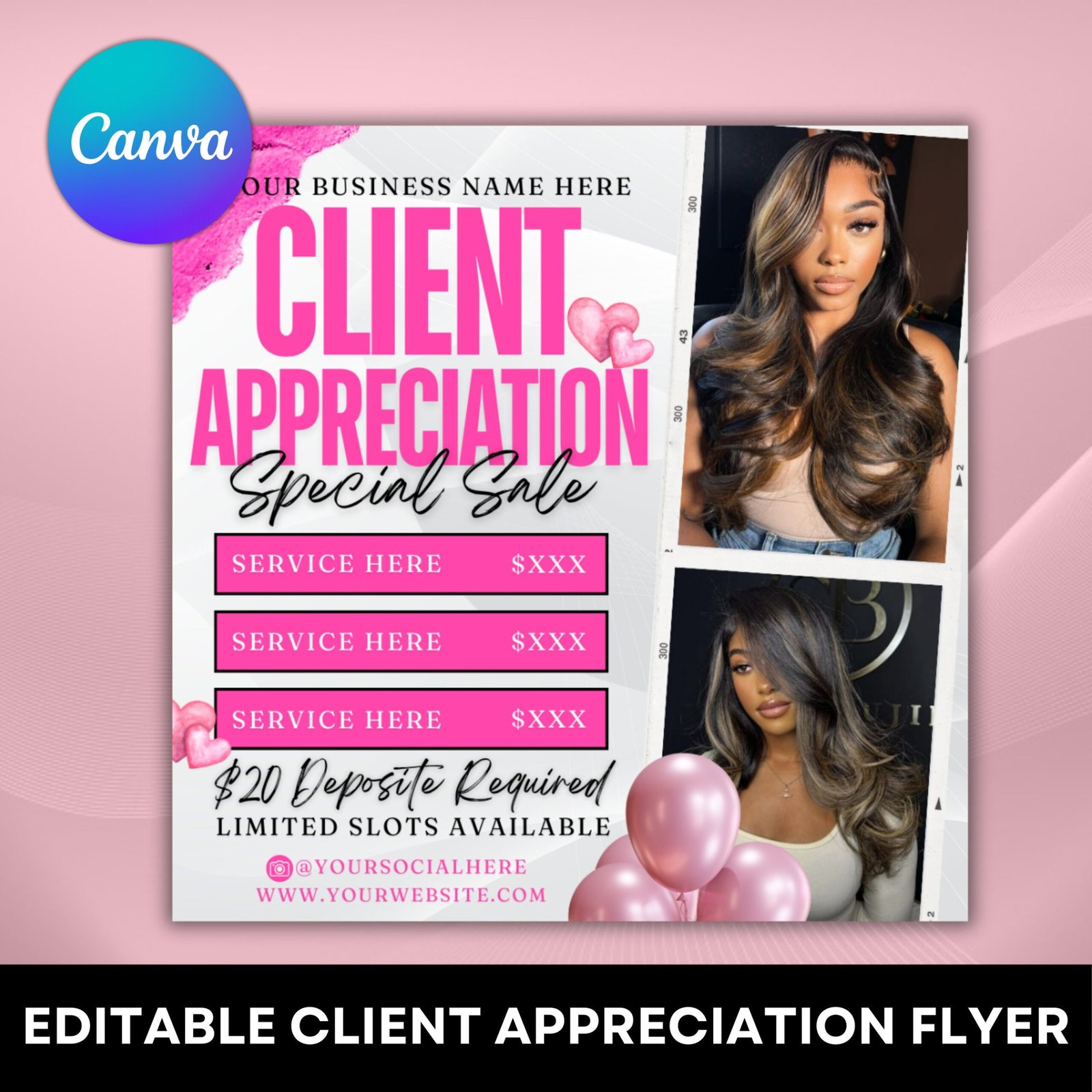 Client Appreciation Flyer, Client Appreciation Sale Flyer, Book Now Flyer, Hairstylist Flyer Nail Lash Tech, Wigs Braid Flyer Canva Template