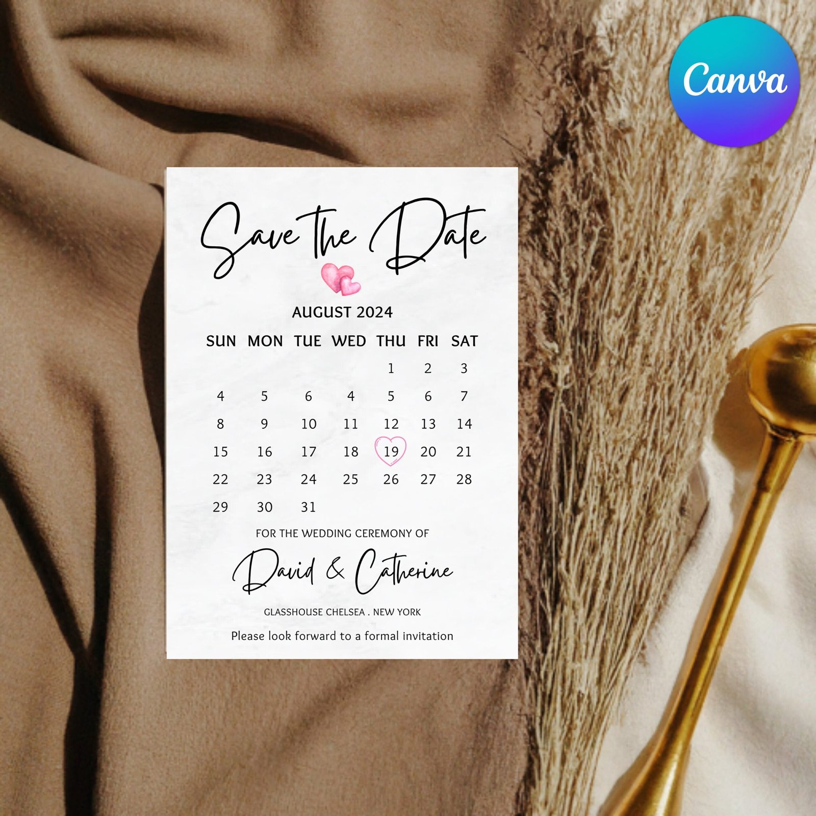 Electronic Save the date Calendar, Simple digital Invitation, Modern Save the date calendar digital download, Canva editable template