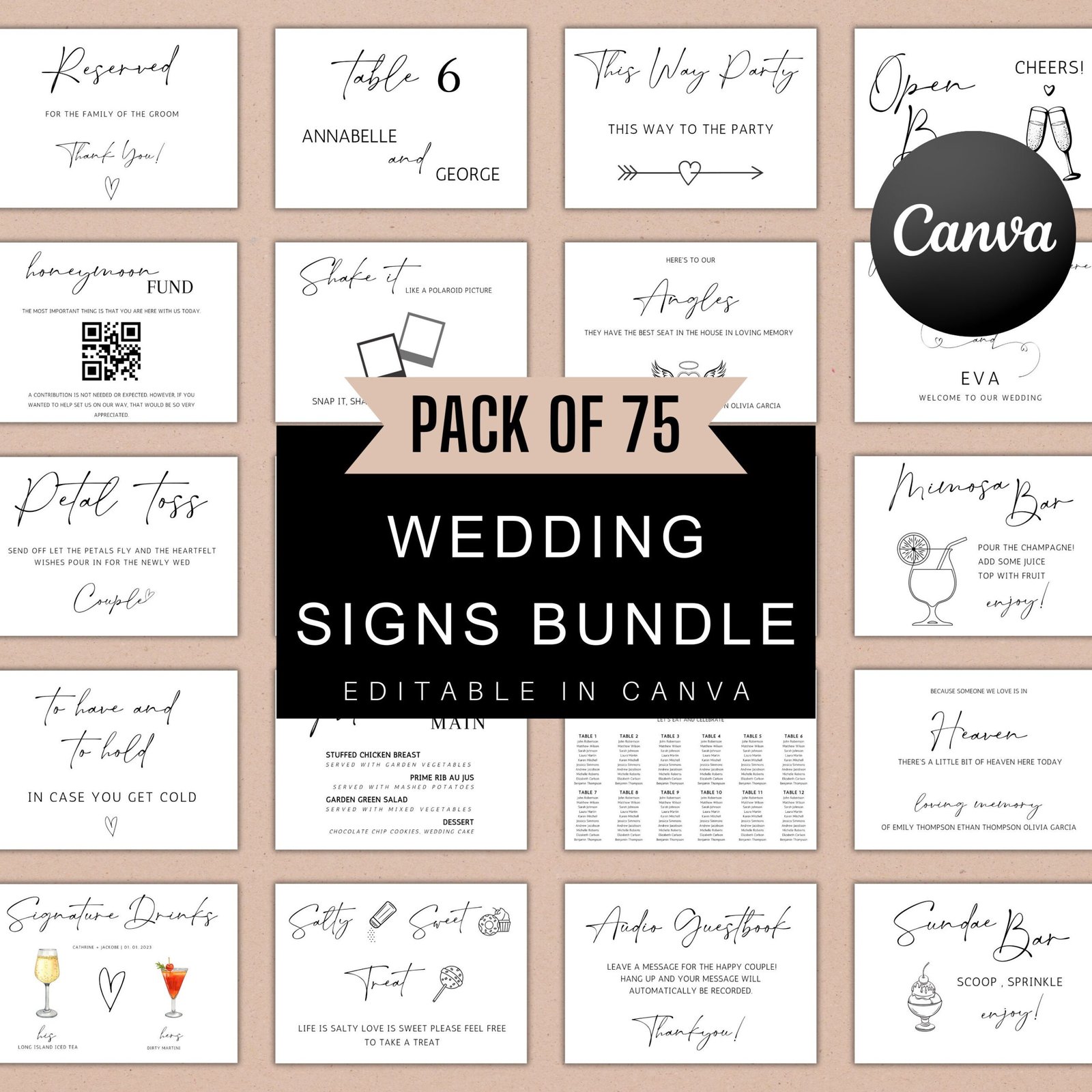 Minimalist Wedding Sign Template Bundle,Modern Minimalist Wedding Signs, Reception Sign Bundle, Editable Template Bundle,boho wedding bundle