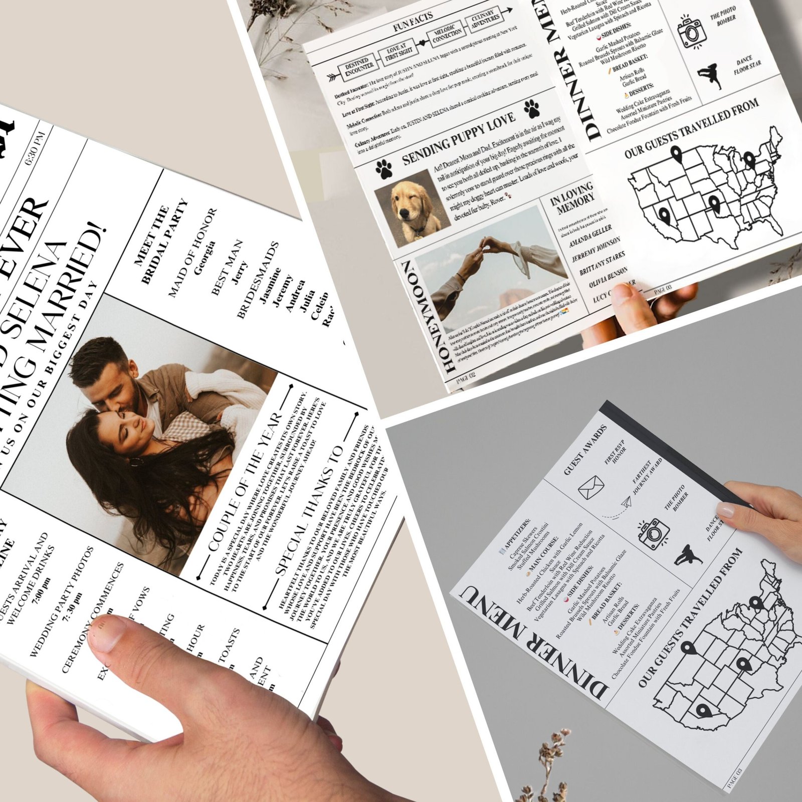 Newspaper Wedding Program, Editable Wedding Newspaper Program Template, Wedding Newspaper Canva Editable Newspaper Template Instant Download