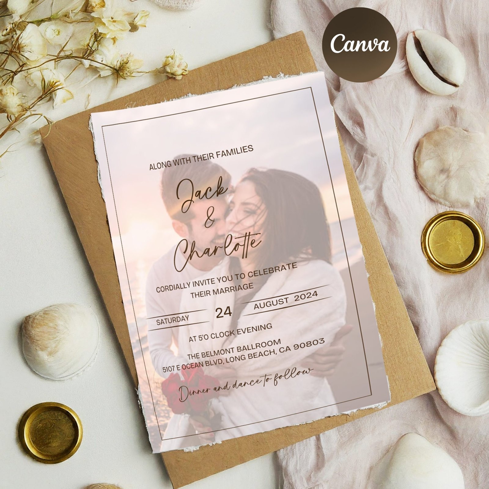 Wedding Photo Invite canva Template, Simple wedding Invitation with photos, wedding Photo Invitation, wedding Invitation digital download - Image 3