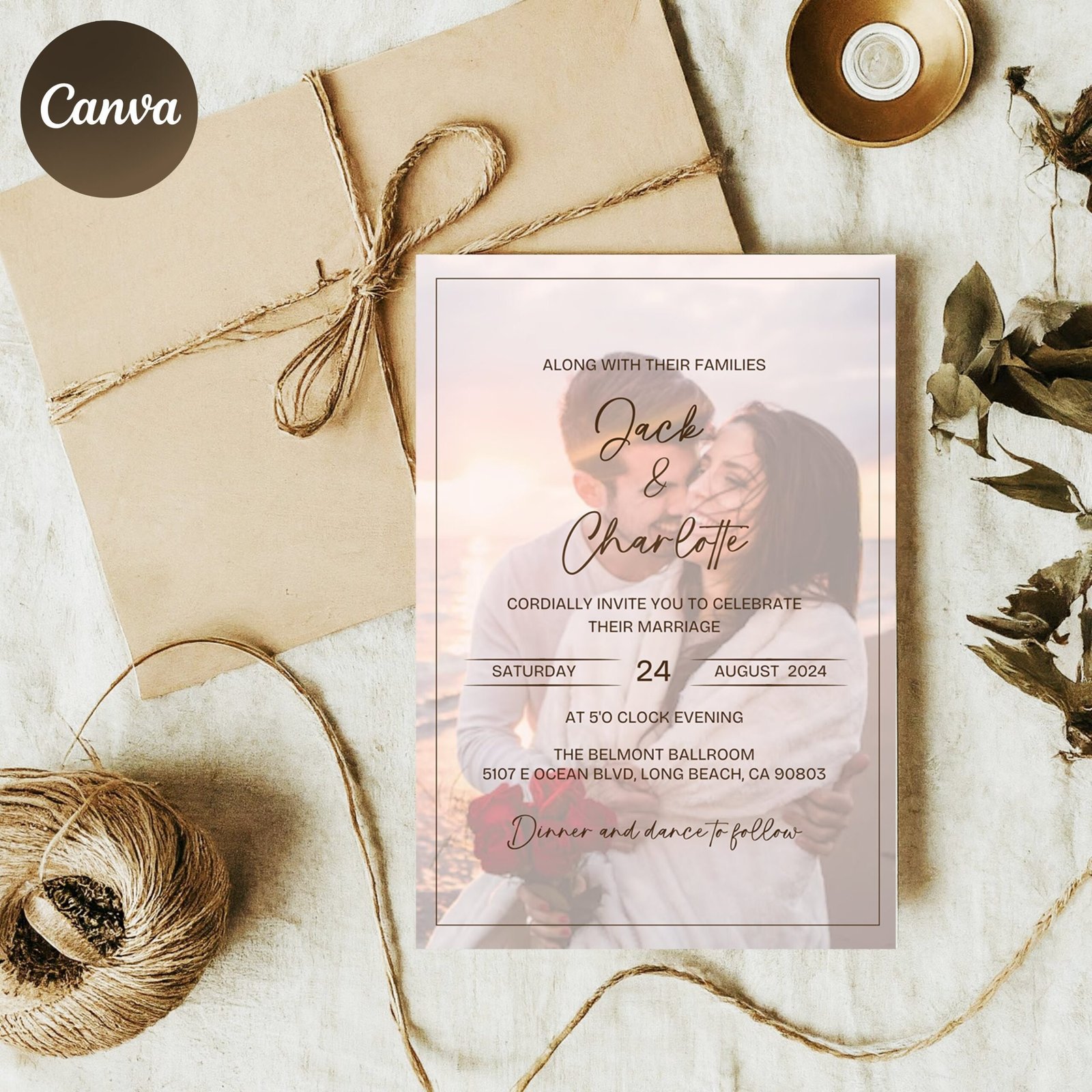 Wedding Photo Invite canva Template, Simple wedding Invitation with photos, wedding Photo Invitation, wedding Invitation digital download - Image 2