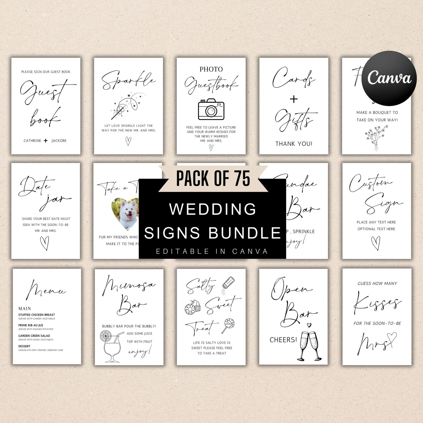 Minimalist wedding sign template bundle,modern minimalist wedding signs, reception sign bundle, editable template bundle,boho wedding bundle