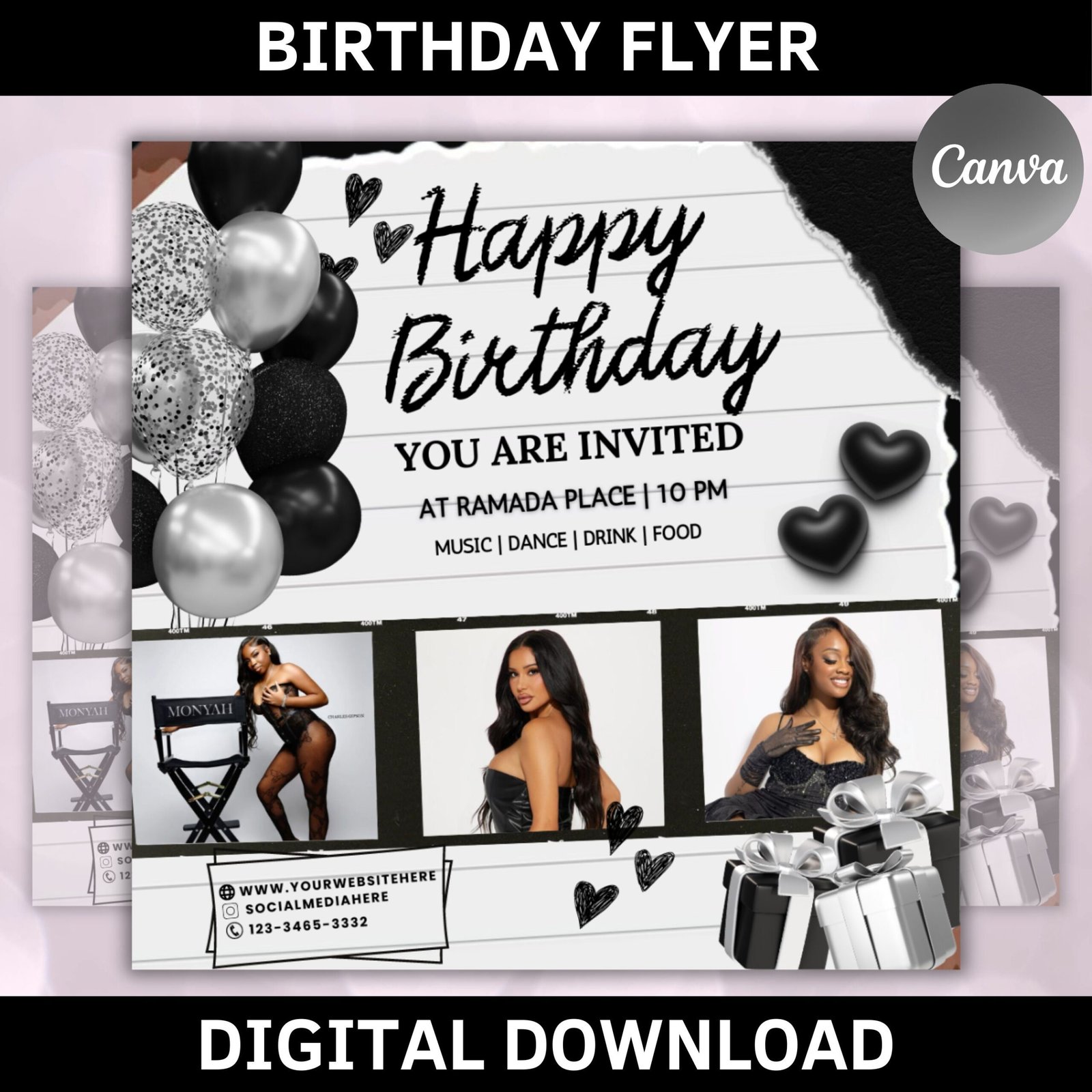 Birthday flyer, birthday girl, birthday template, diy golden goddess bday social media instagram invitation. hair lash nails canva flyer