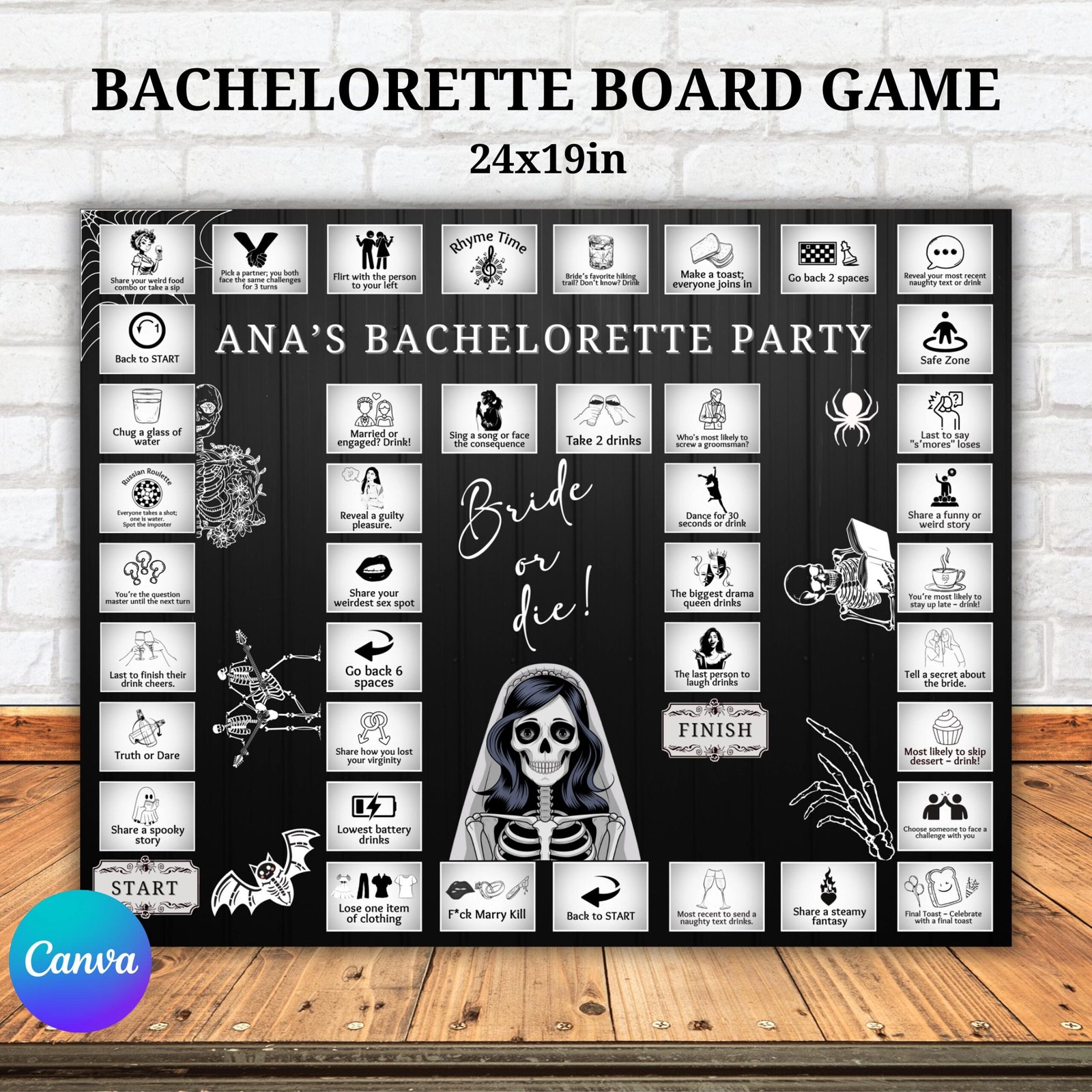 Bride or die bachelorette party games, bridal shower board games, printable boarding drinking games, til death do us party games