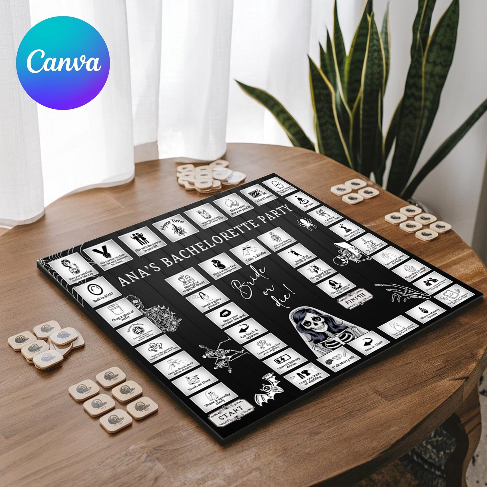 Bride or die bachelorette party games, bridal shower board games, printable boarding drinking games, til death do us party games