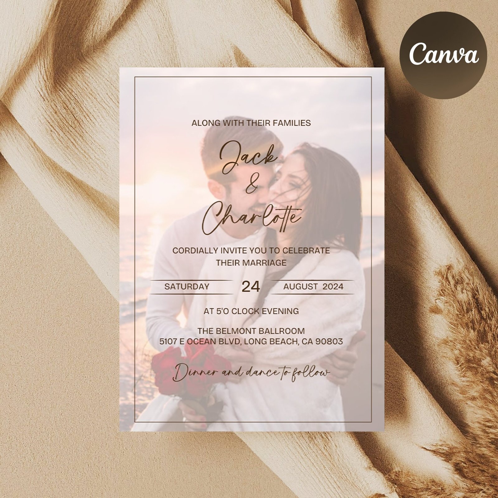 Wedding Photo Invite canva Template, Simple wedding Invitation with photos, wedding Photo Invitation, wedding Invitation digital download