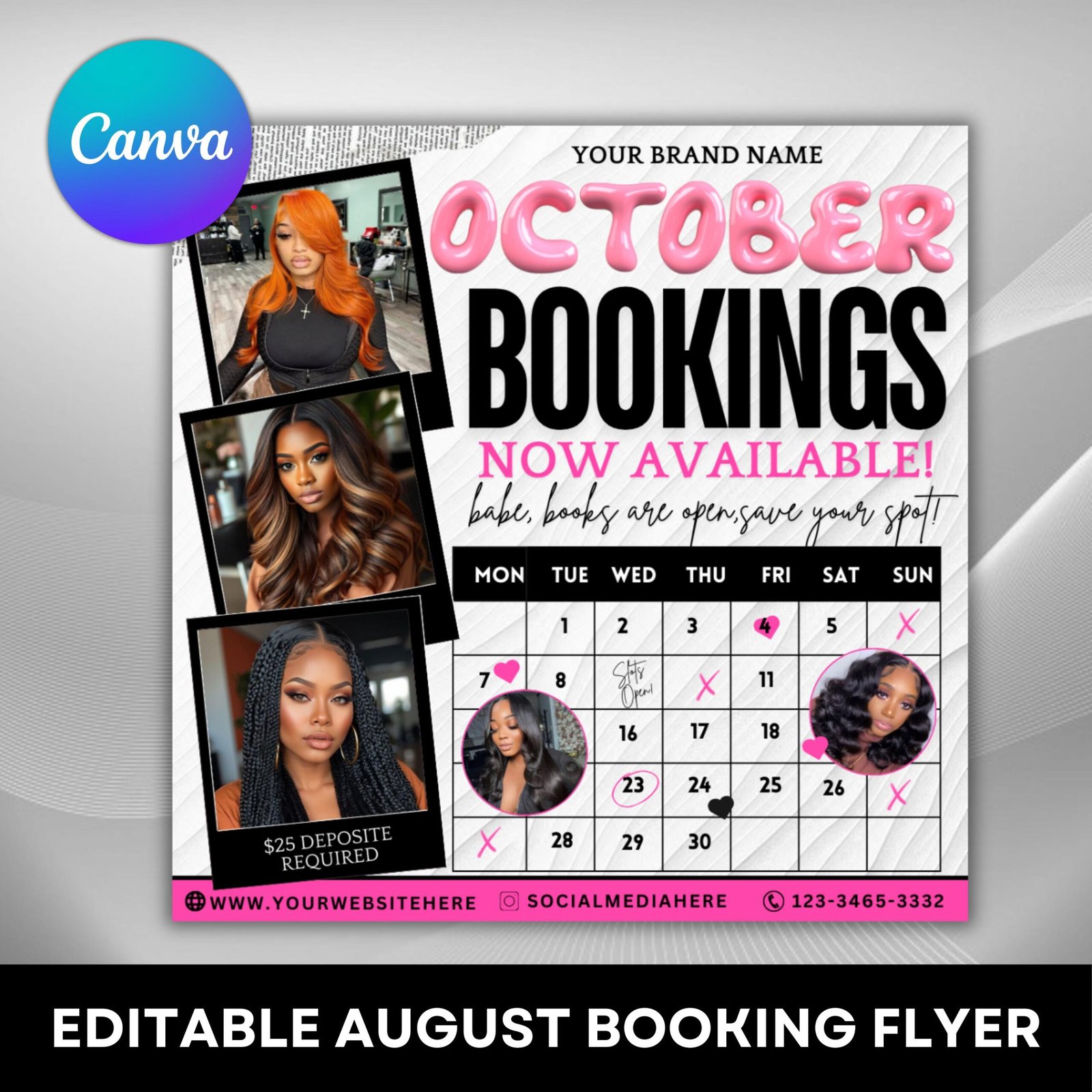 October booking flyer, diy hair lash makeup nail appointments available flyer, halloween booking flyer, social media flyer, canva editable