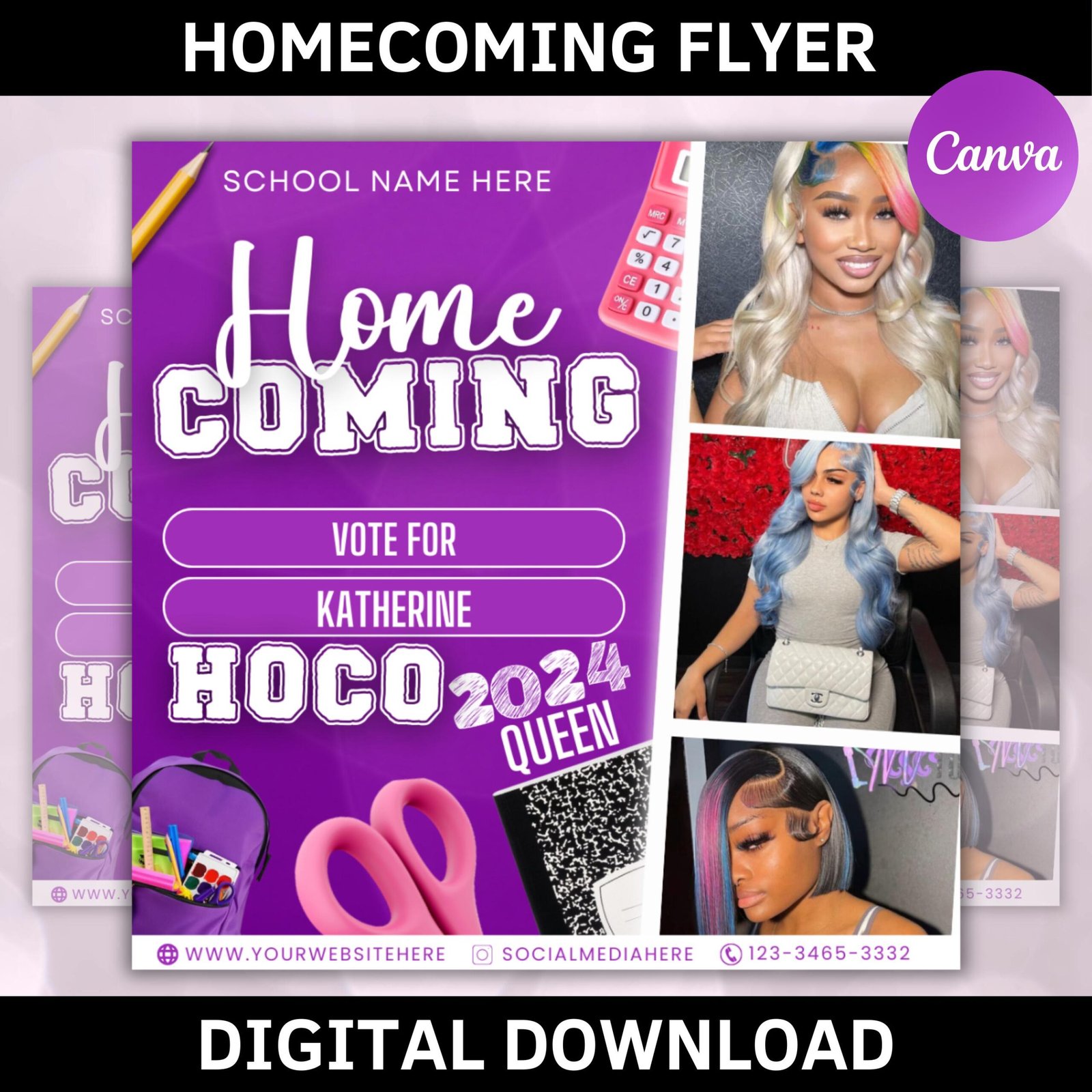 Homecoming flyer, vote homecoming queen flyer, campaign flyer, class campaign flyer, prom queen flyer, election flyer, canva templates