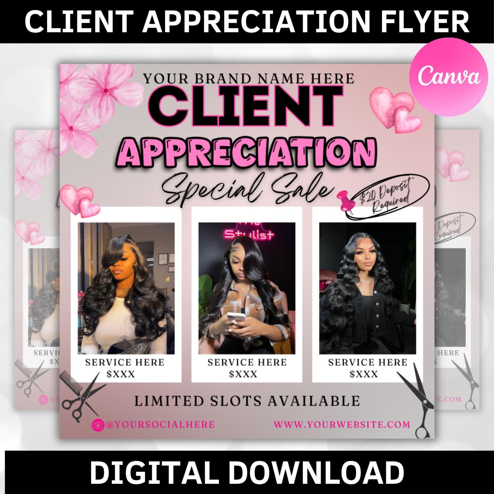 Client Appreciation Flyer, Client Appreciation Sale Flyer, Book Now Flyer, Hairstylist Flyer Nail Lash Tech, Wigs Braid Flyer Canva Template
